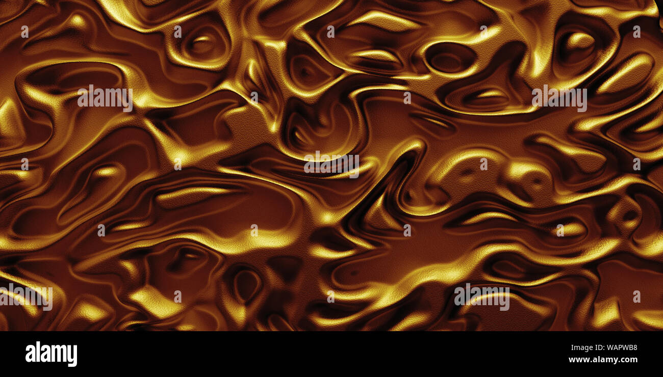3d Visual arts background with Psychedelic Tribal Liquid Surface Brushed Gold texture. Stock Photo