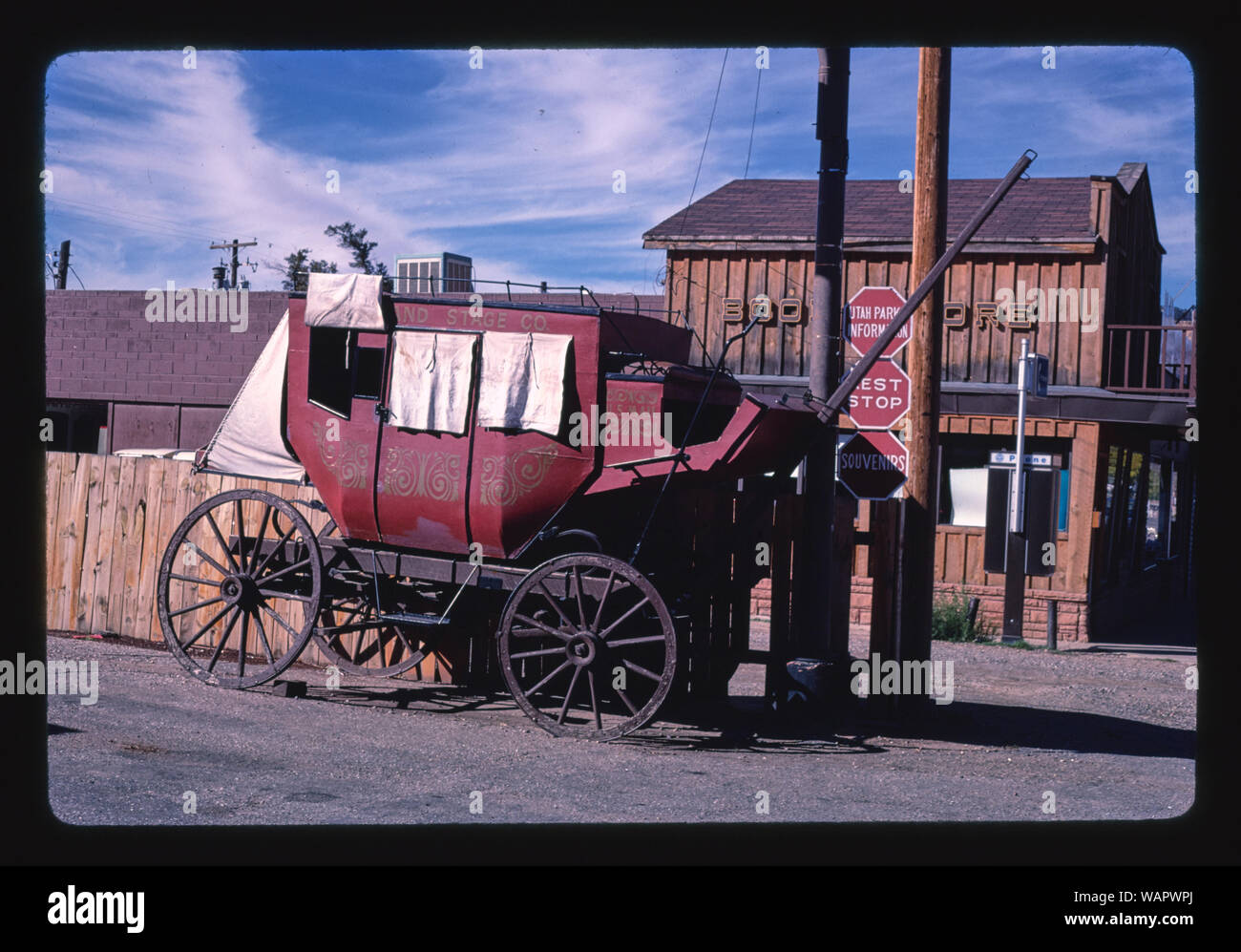 Denny's Wigwam gift shop and stage coach sign, Route 89, Kanab, Utah