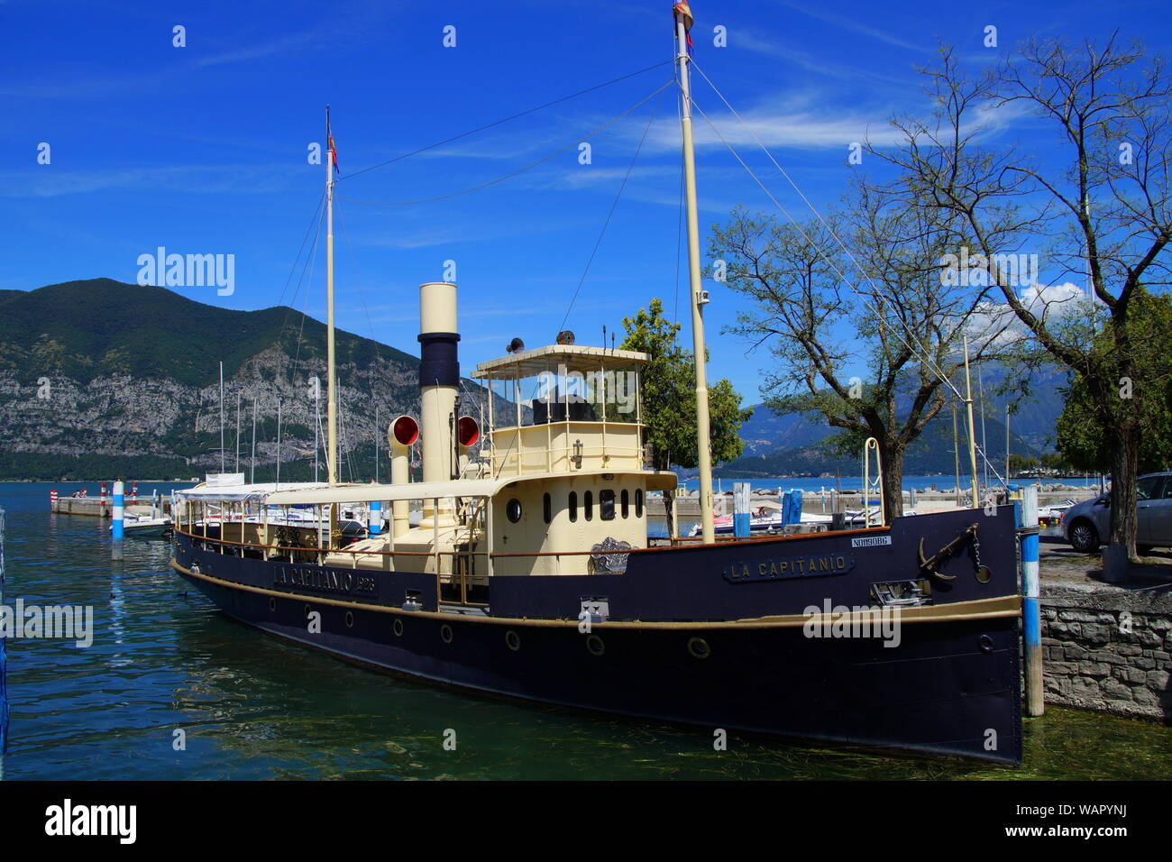 Lago d’Iseo, Lombardia, Italy - August 13, 2017: Steamship ''La Capitanio'' (1926) in the harbor of Iseo. Stock Photo