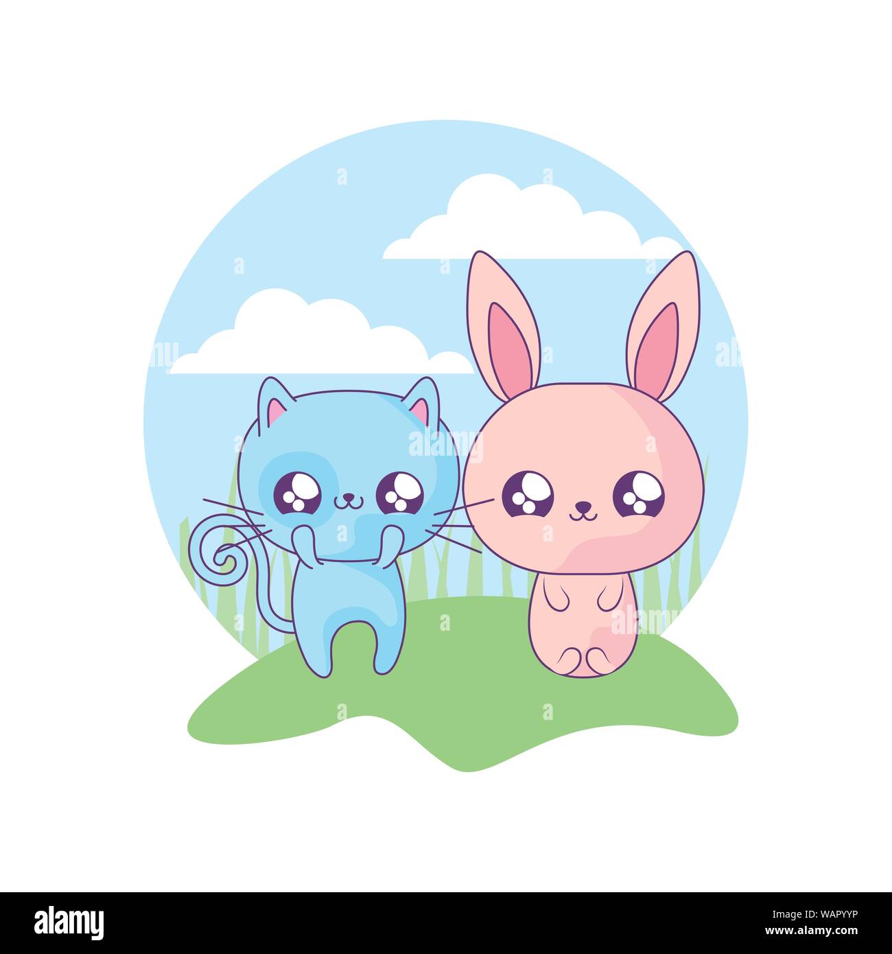 cute cat with bunny baby animals kawaii style vector illustration ...
