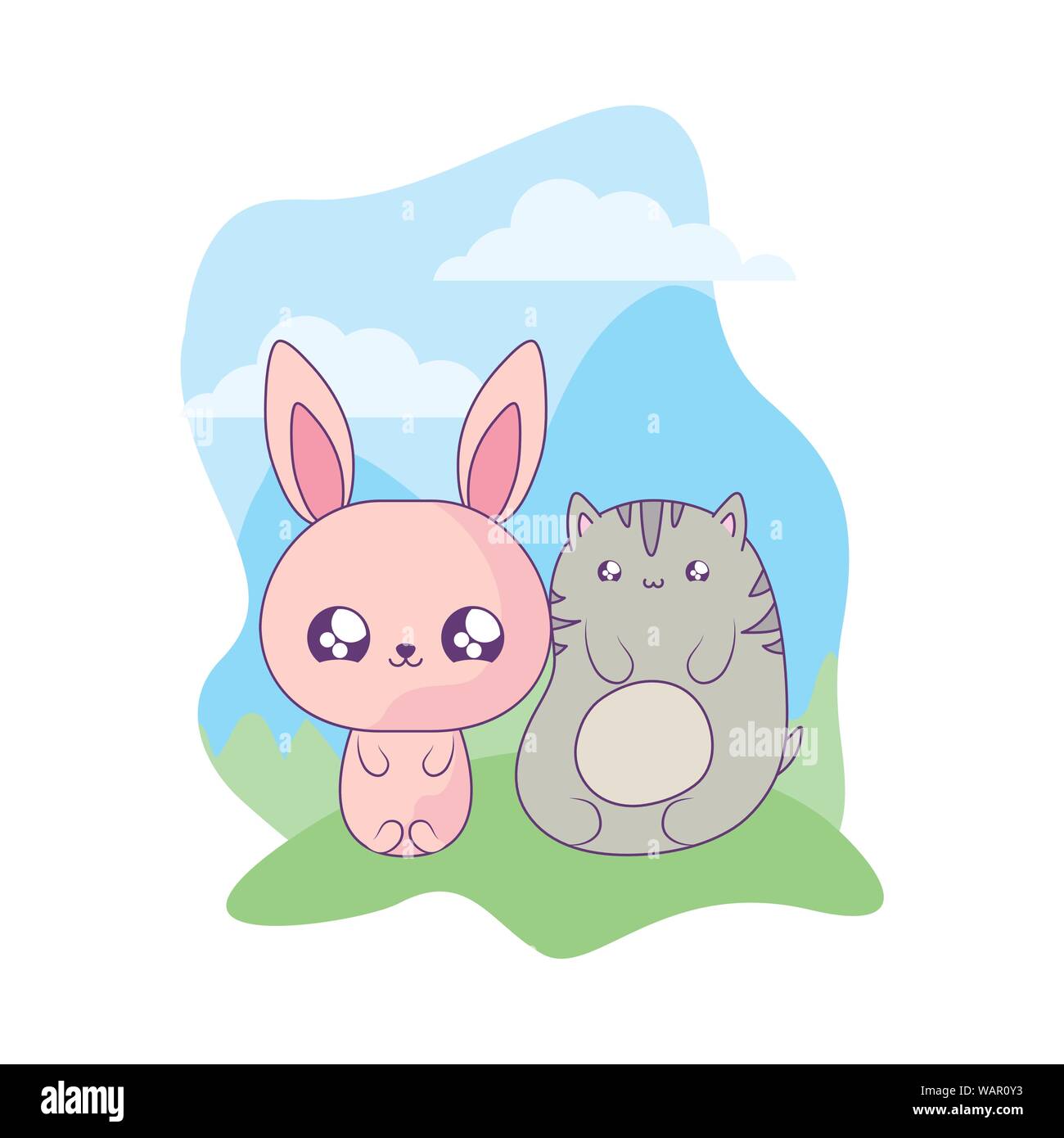 cute cat baby with bunny animals kawaii style vector illustration ...