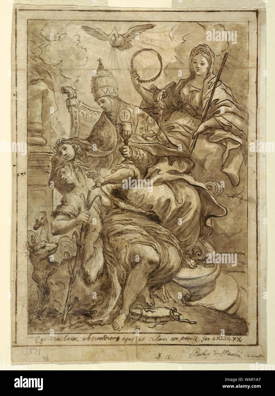 Drawing, Church Triumphant over Falsehood, ca. 1700 Stock Photo