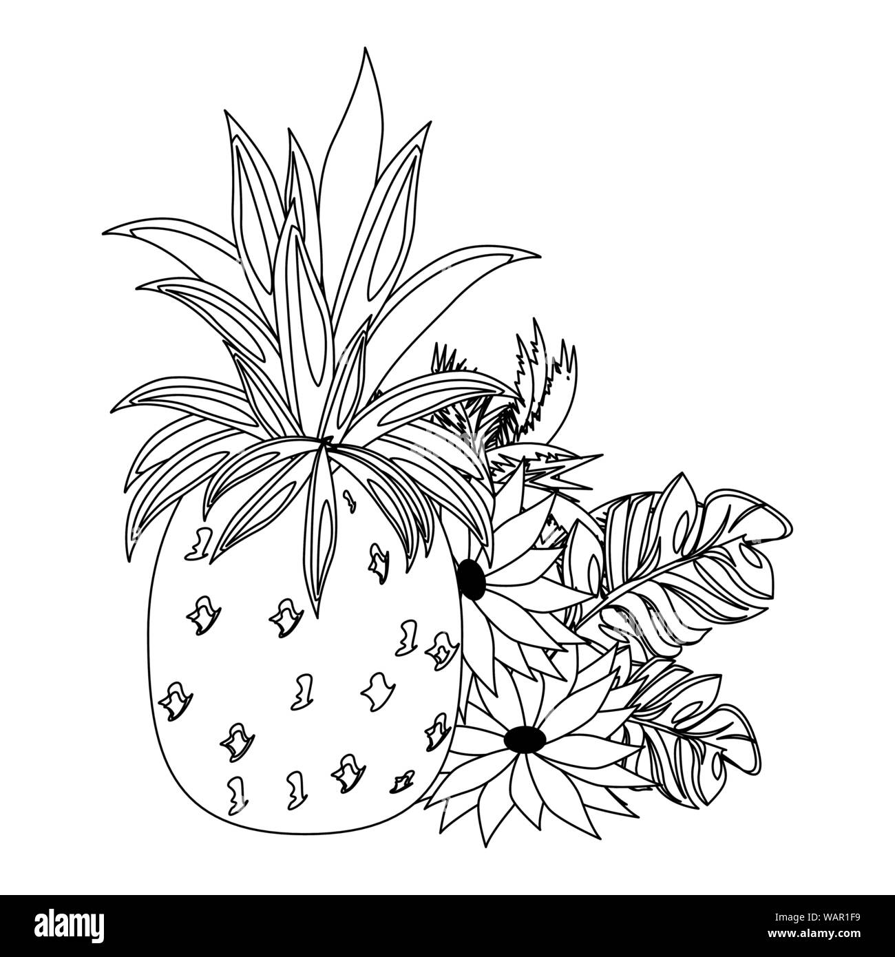 delicious fresh citrus pineapple cartoon in black and white Stock Vector Image & Art Alamy