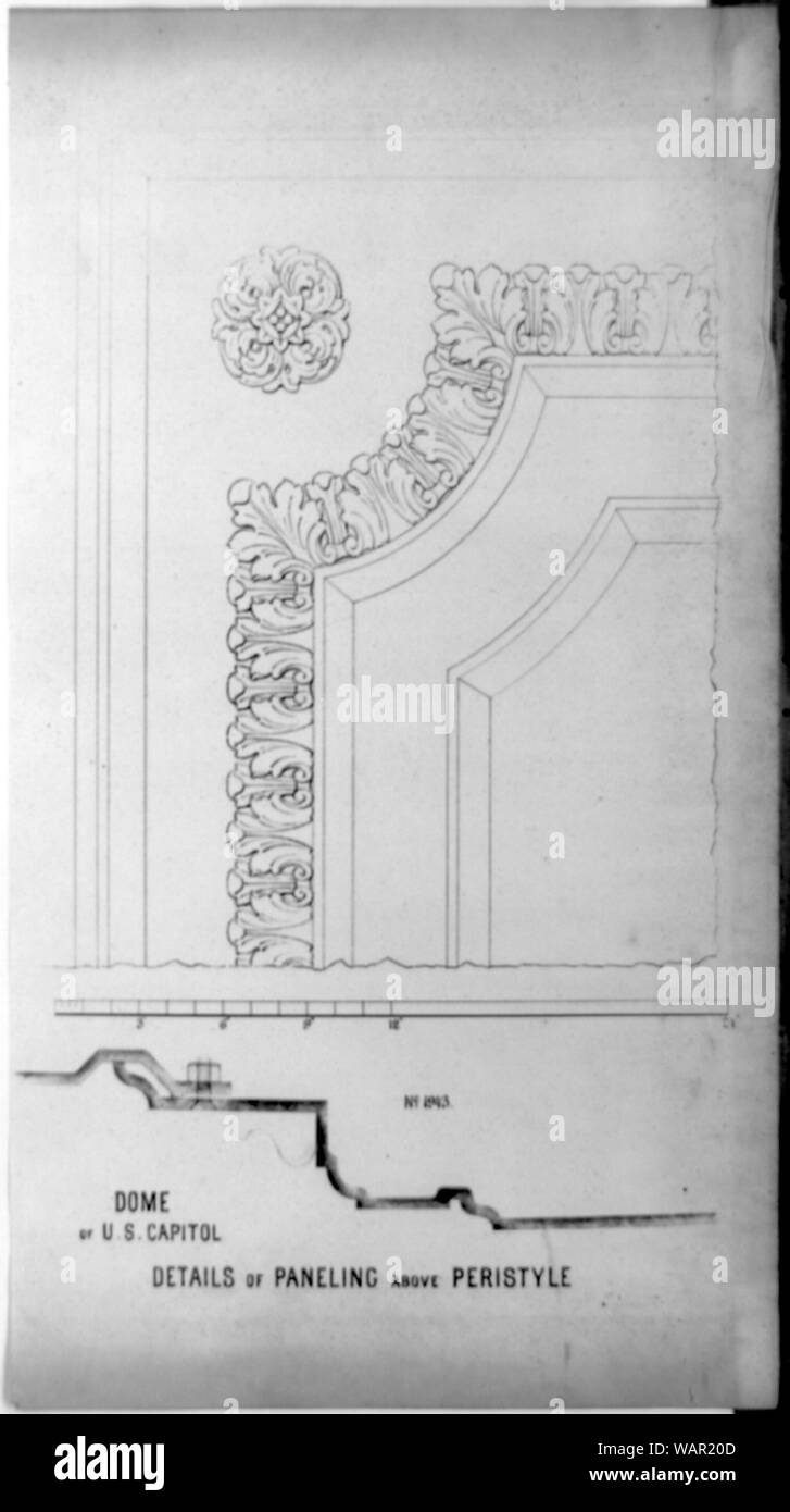 Details of paneling above peristyle Stock Photo