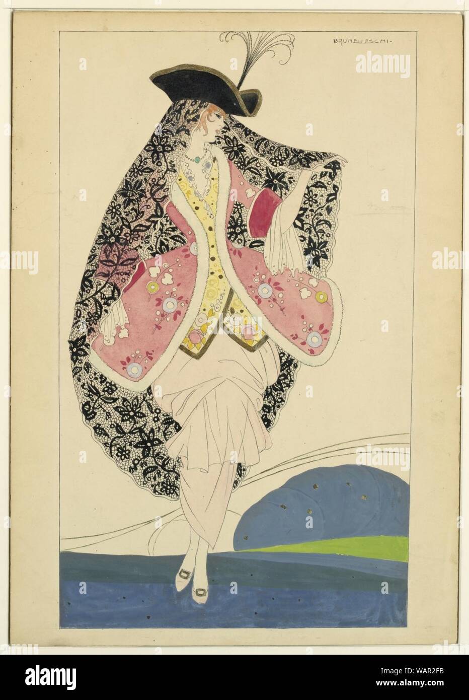 Drawing, Costume Design- Florindo, Study for Les Masques et les personnages de la comedie italienne, 1913–14 Stock Photo