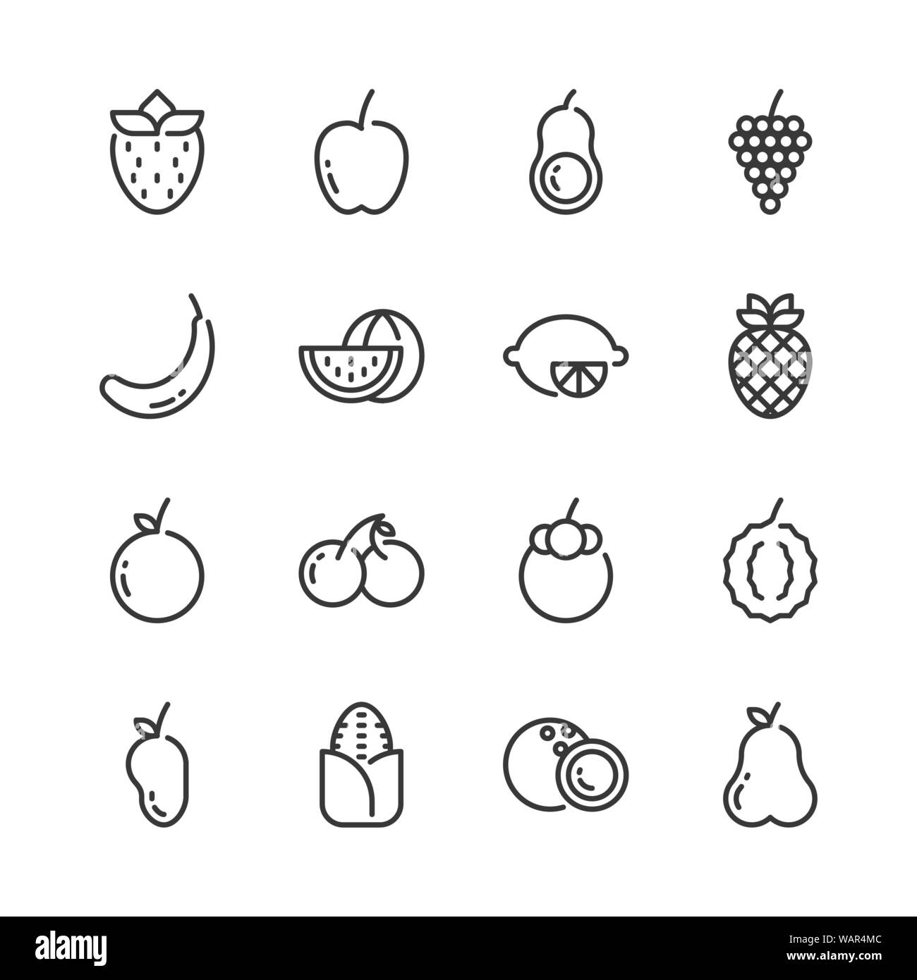 Fruits simple outline icon set.Vector illustration Stock Vector