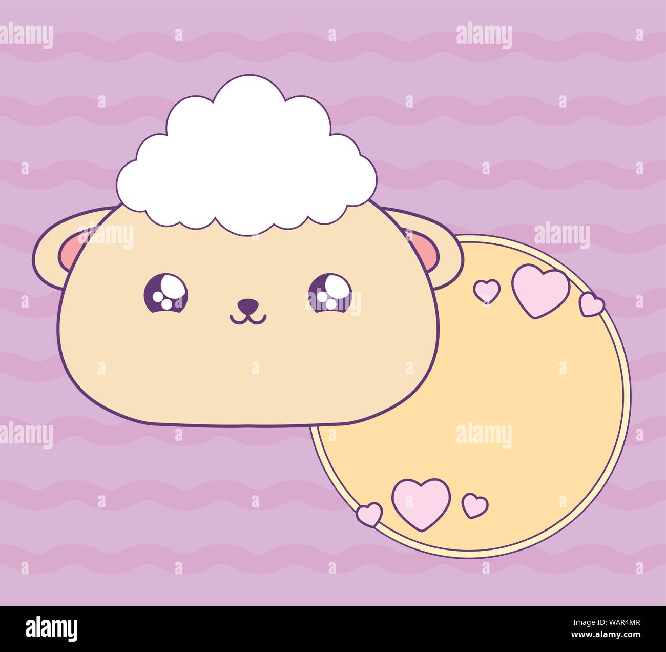 cute sheep baby in card kawaii style vector illustration design Stock ...