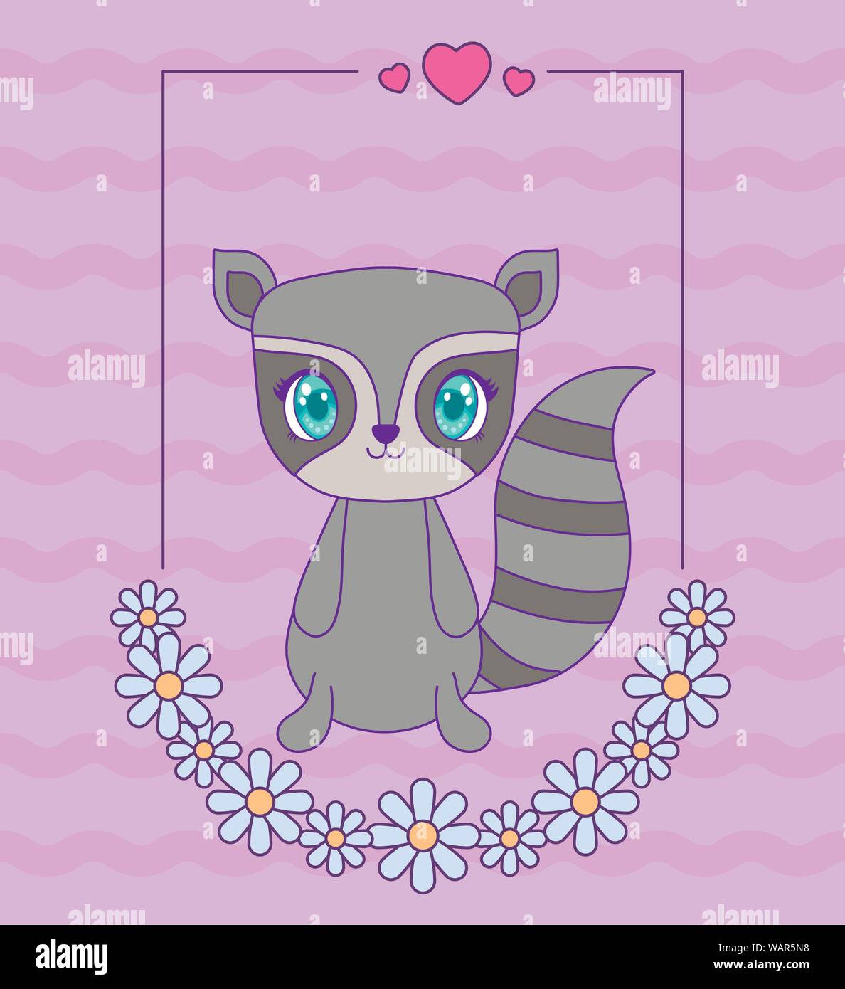 cute raccoon baby in card kawaii style vector illustration design Stock ...