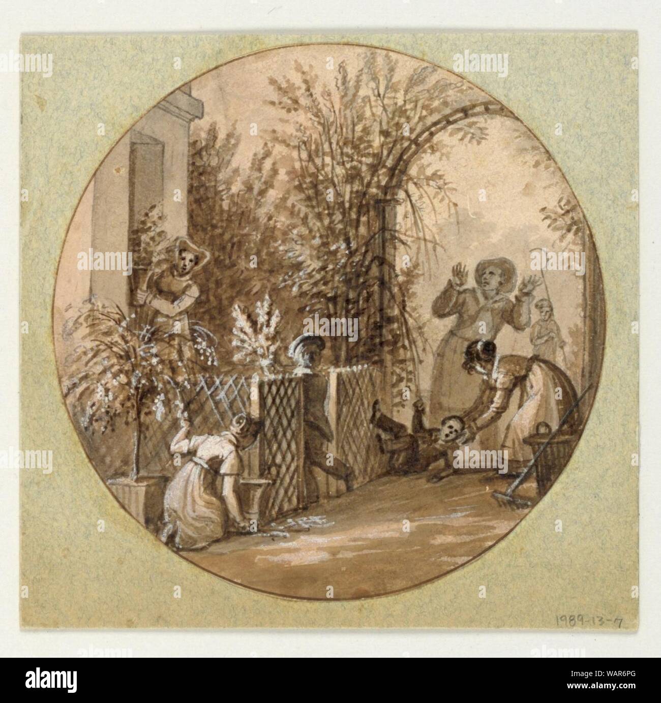 Drawing, Design for a Painted Porcelain Plate, Garden Scene from the Service de la Culture des Fleurs (Flower Cultivation Service), 1821–24 Stock Photo