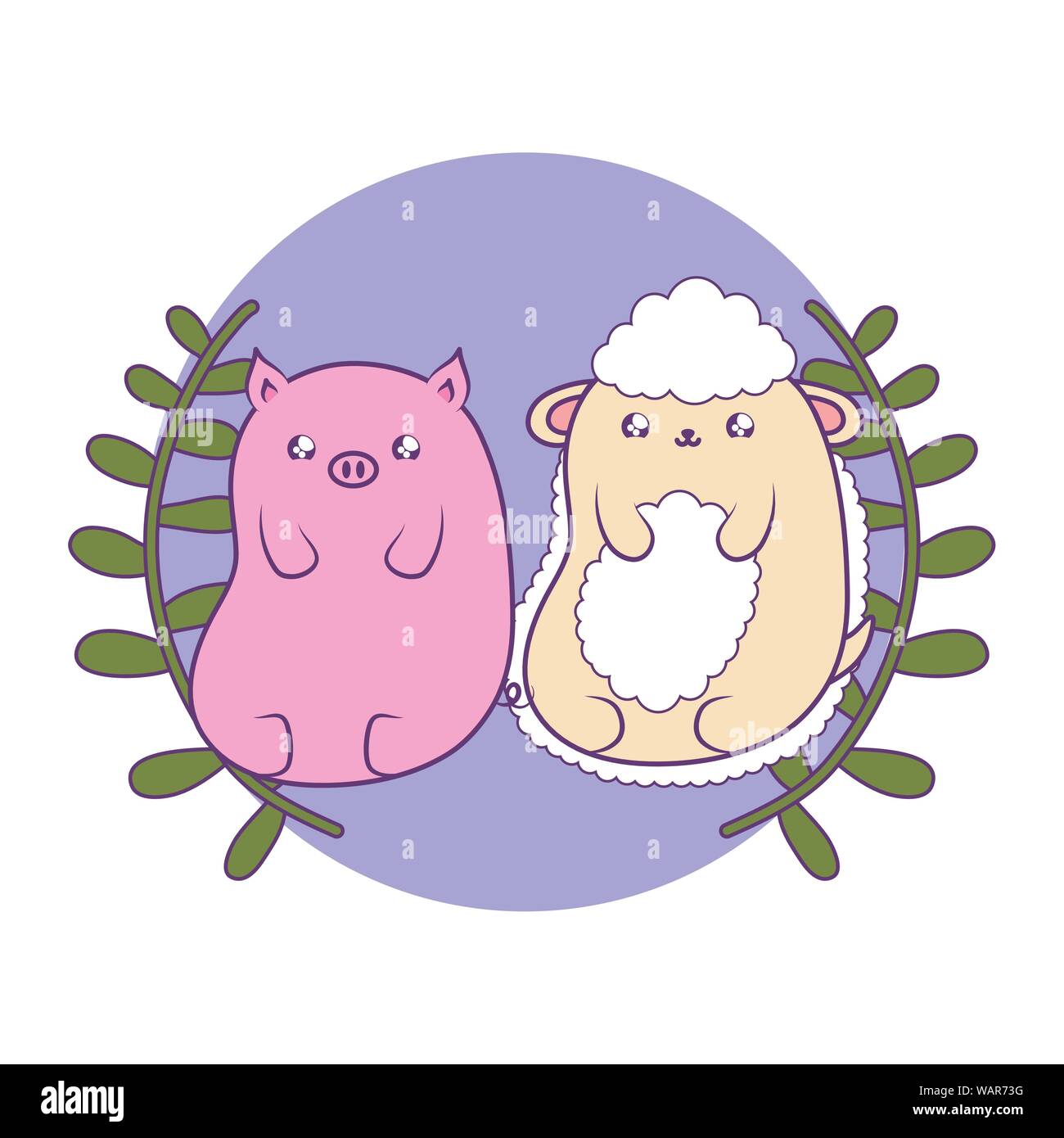 cute sheep with piggy baby animals kawaii style vector