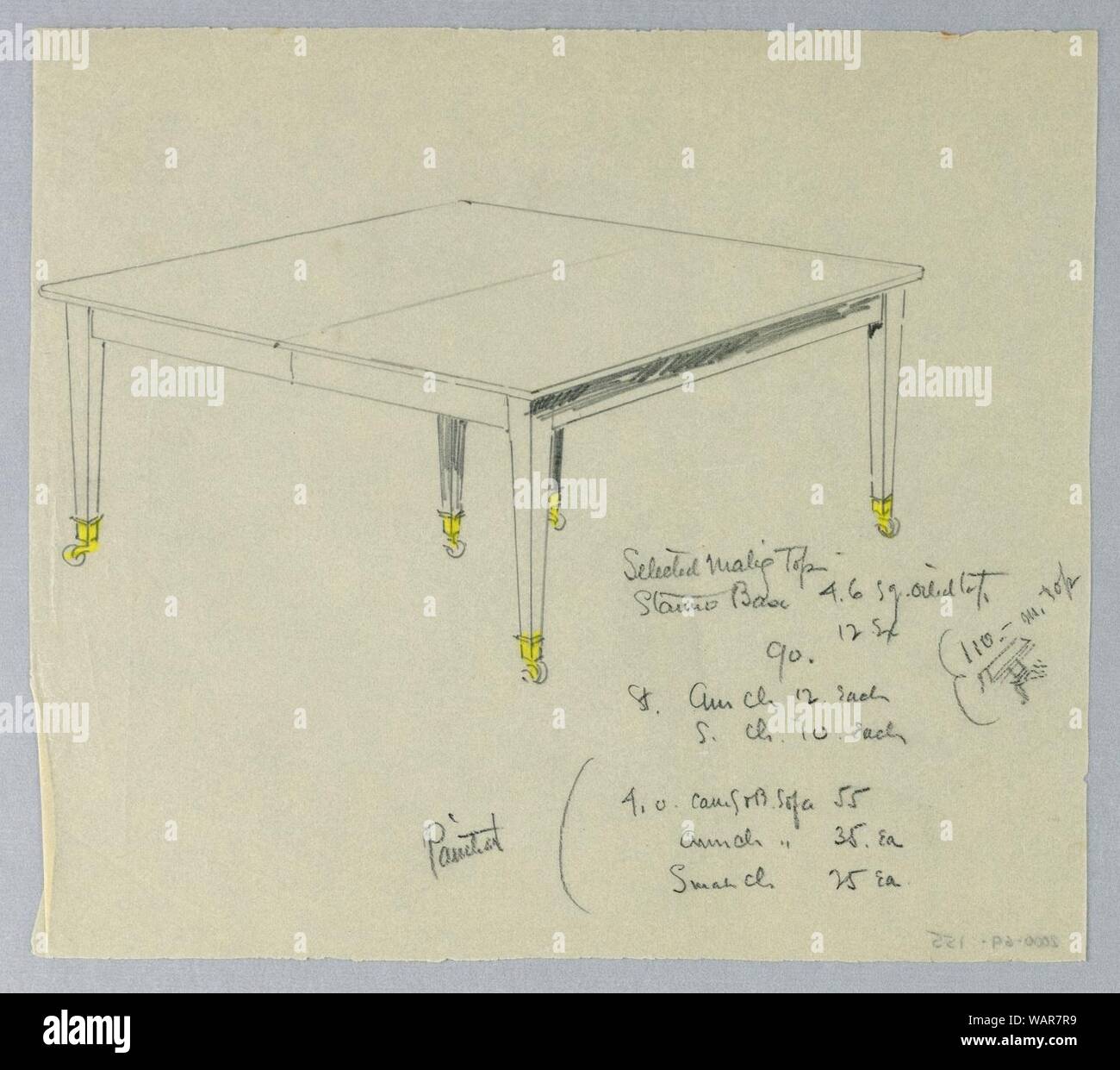 Drawing, Design for a Six-Legged Rectangular Table on Casters, 1900–05 ...