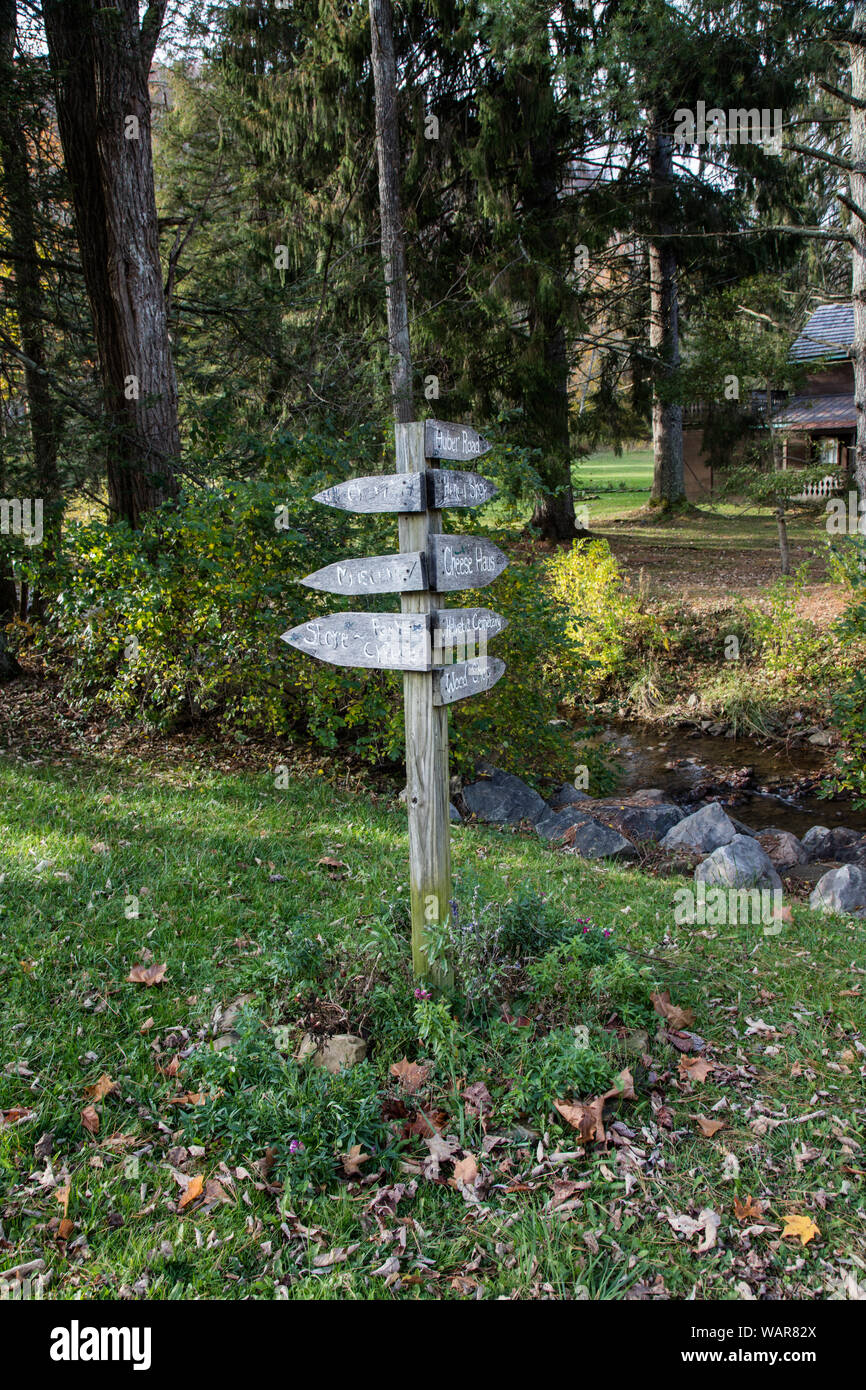 Direction signs to local points of interest in tiny Helvetia, once a