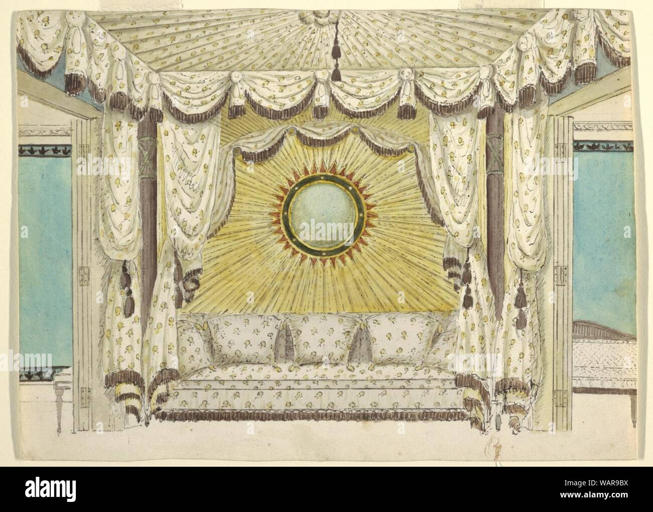Drawing, Design for Bed with Tented Alcove, probably for the Prince of Wales's Bedroom or Boudoir, Royal Pavilion, Brighton, ca. 1801–04 Stock Photo