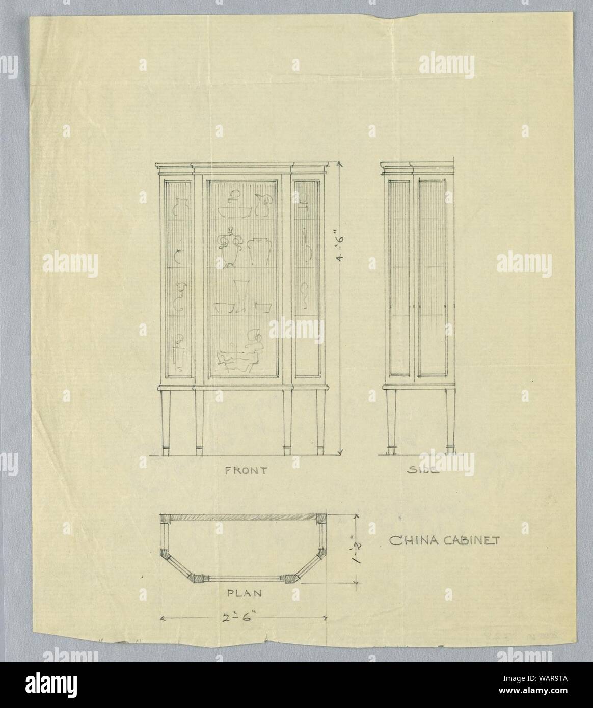 Drawing Design For China Cabinet In Three Views 1900 05 Stock
