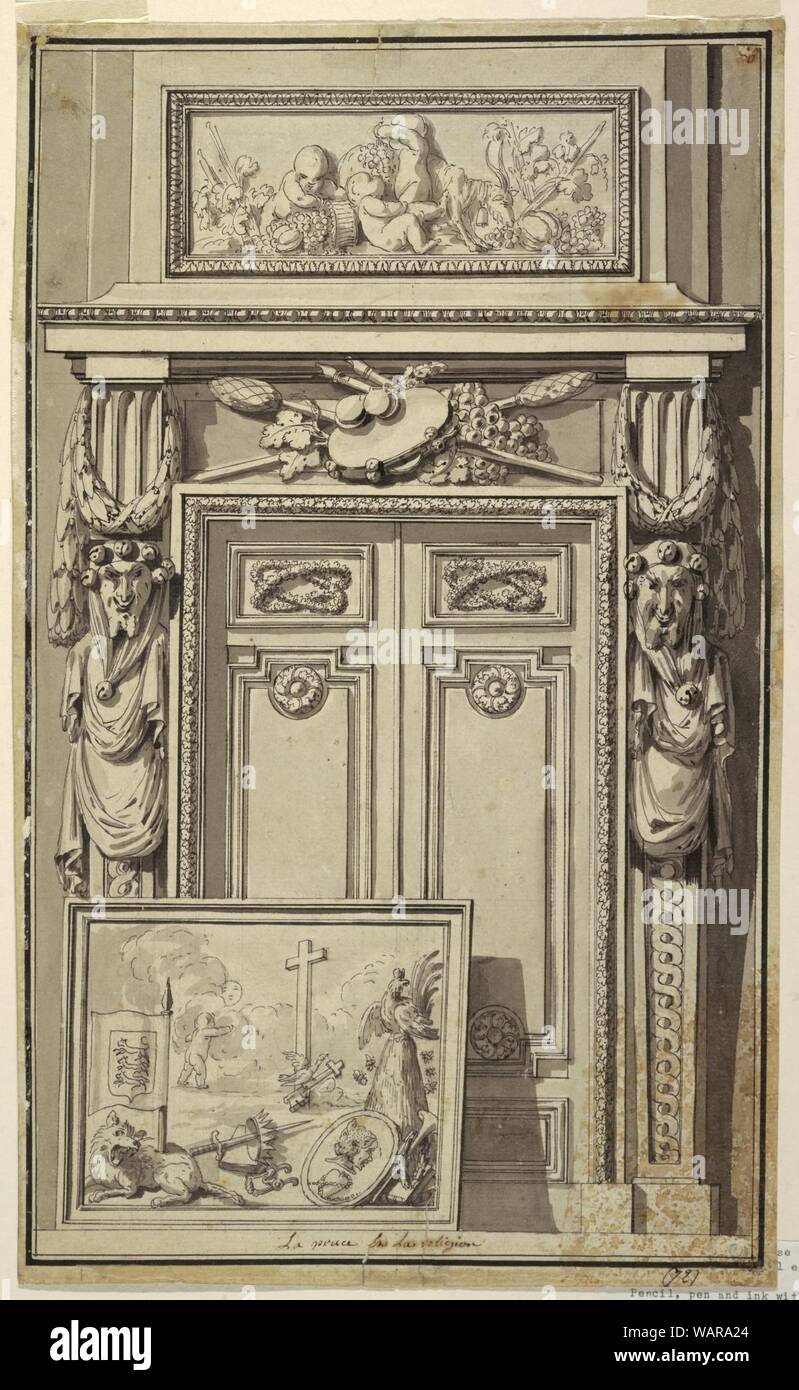 Drawing Design For Doorway And Panel Ca 1765 Stock Photo