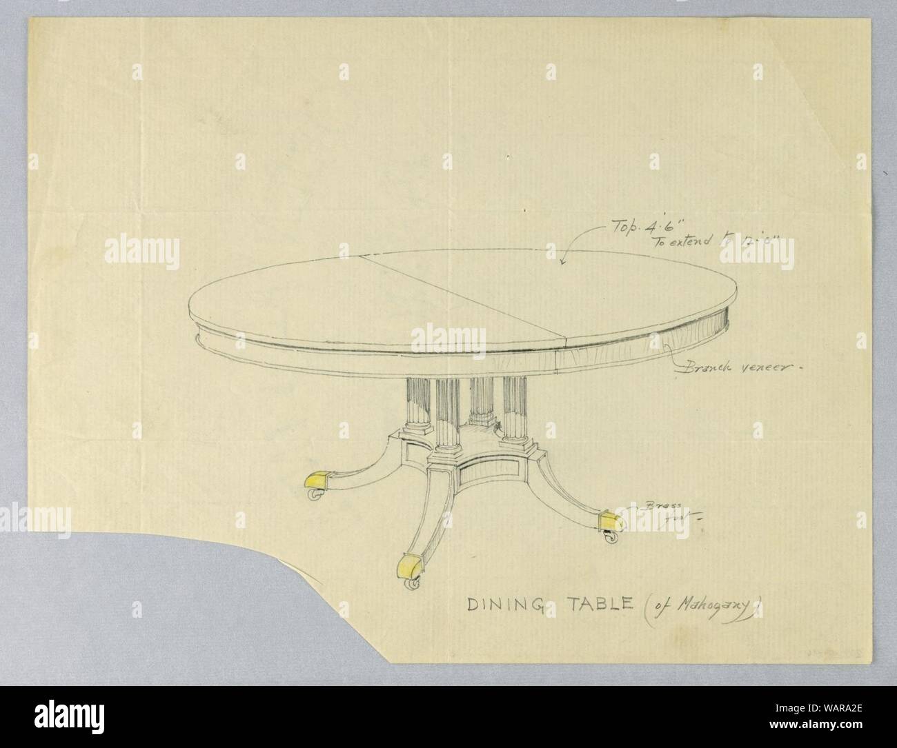 Drawing, Design for Dining Table of Mahogany on Column-Like Supports, 1900–05 Stock Photo