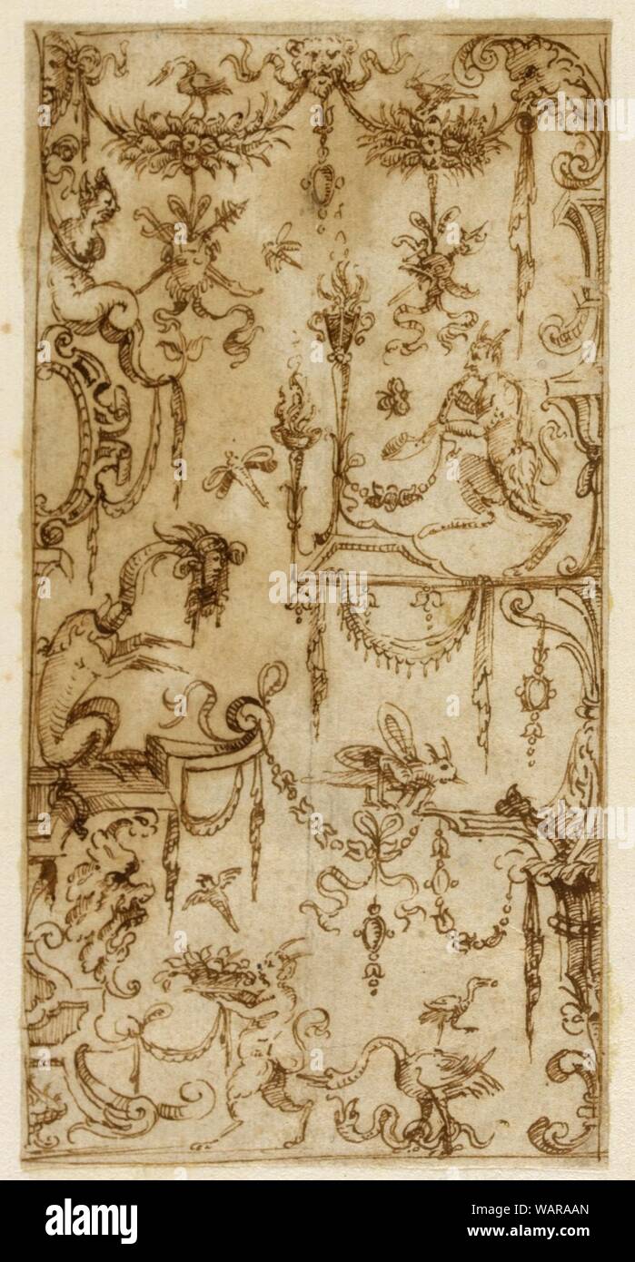 Grotesque Drawings Drawing, Design for Grotesque Decoration, mid–late 16th century Stock ...