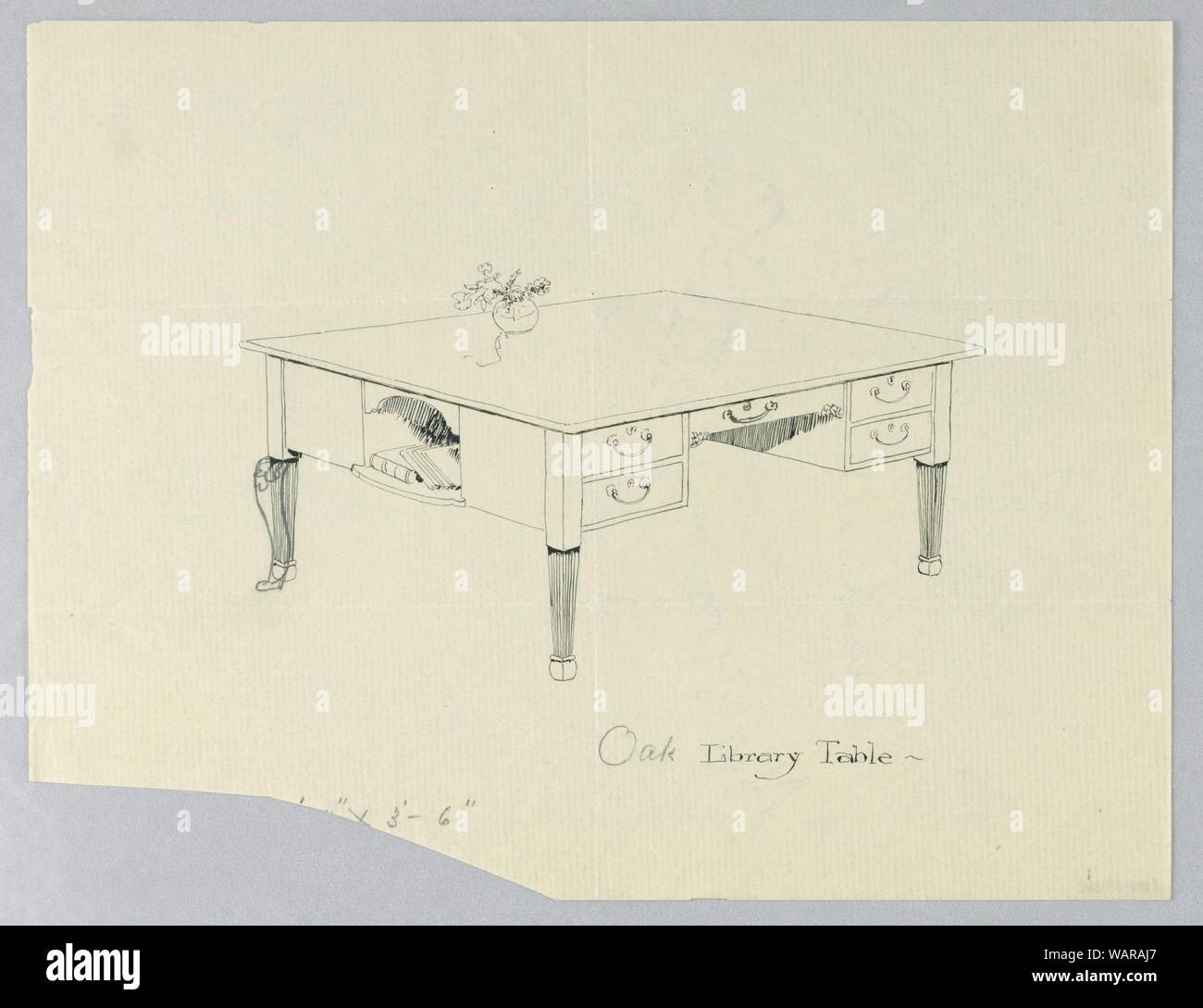 Drawing, Design for Library Table with Side Niche and Leg Variation ...