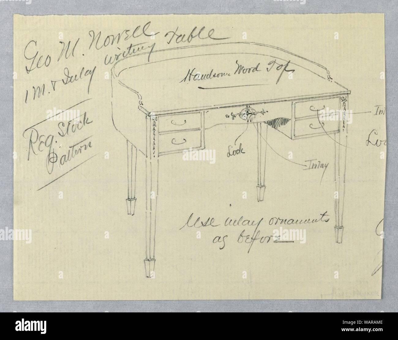 Drawing, Design for Mahogany Inlay Writing Table for George M. Nowell, 1900–05 Stock Photo