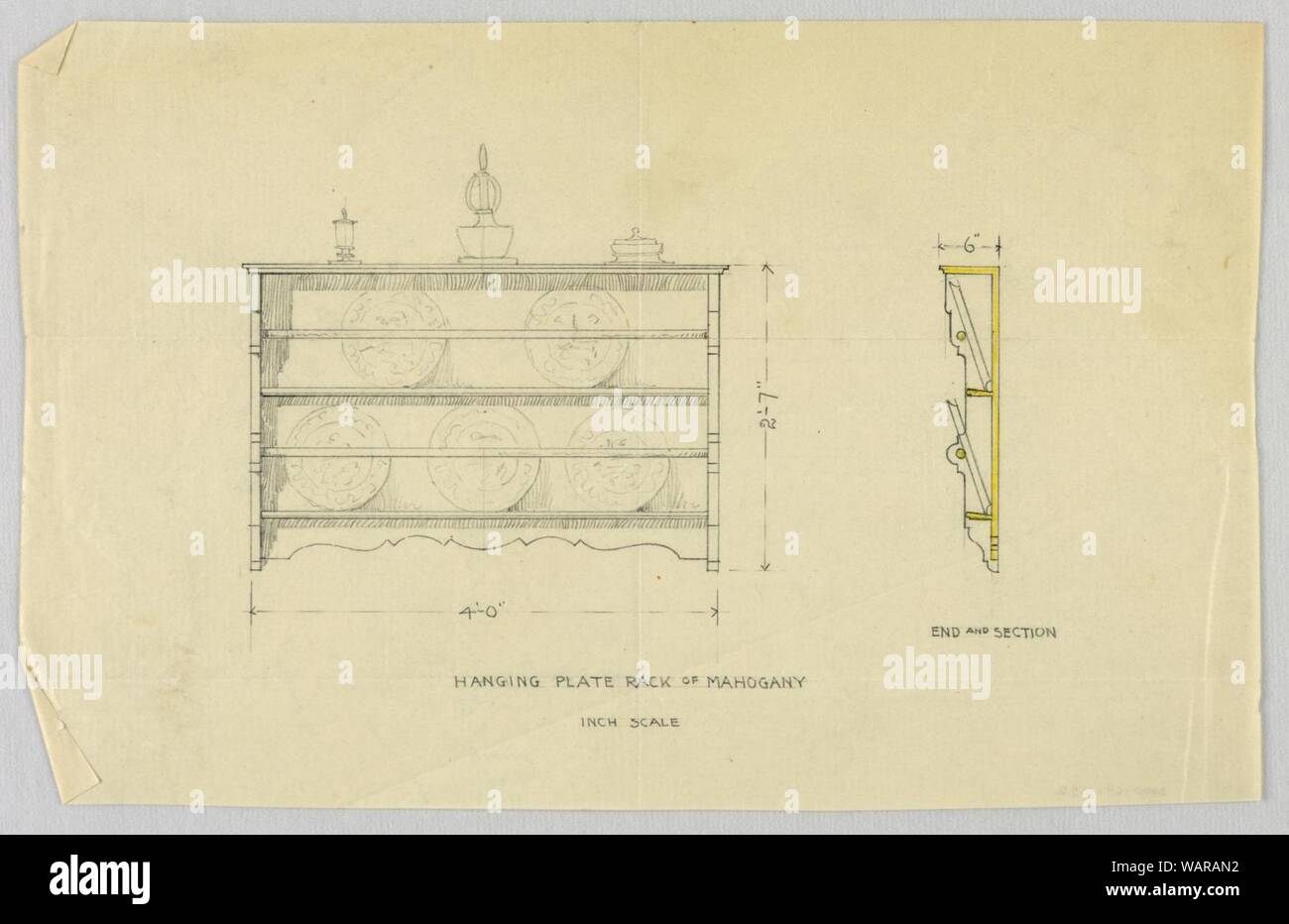 Drawing, Design for Mahogany Hanging Plate Rack, 1900–05 Stock Photo ...