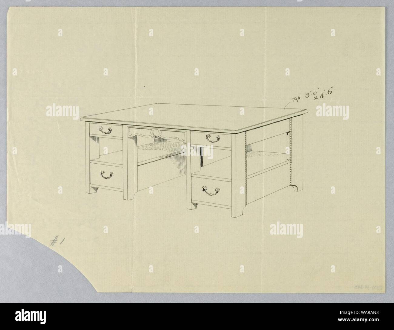 Drawing, Design for Massive Library Table -1 with Plain Circular ...