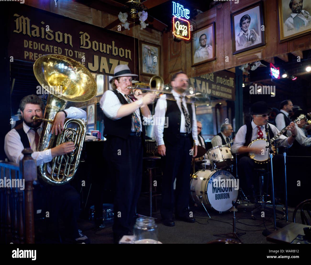 Dixieland jazz band on Bourbon Street, New Orleans, Louisiana Stock