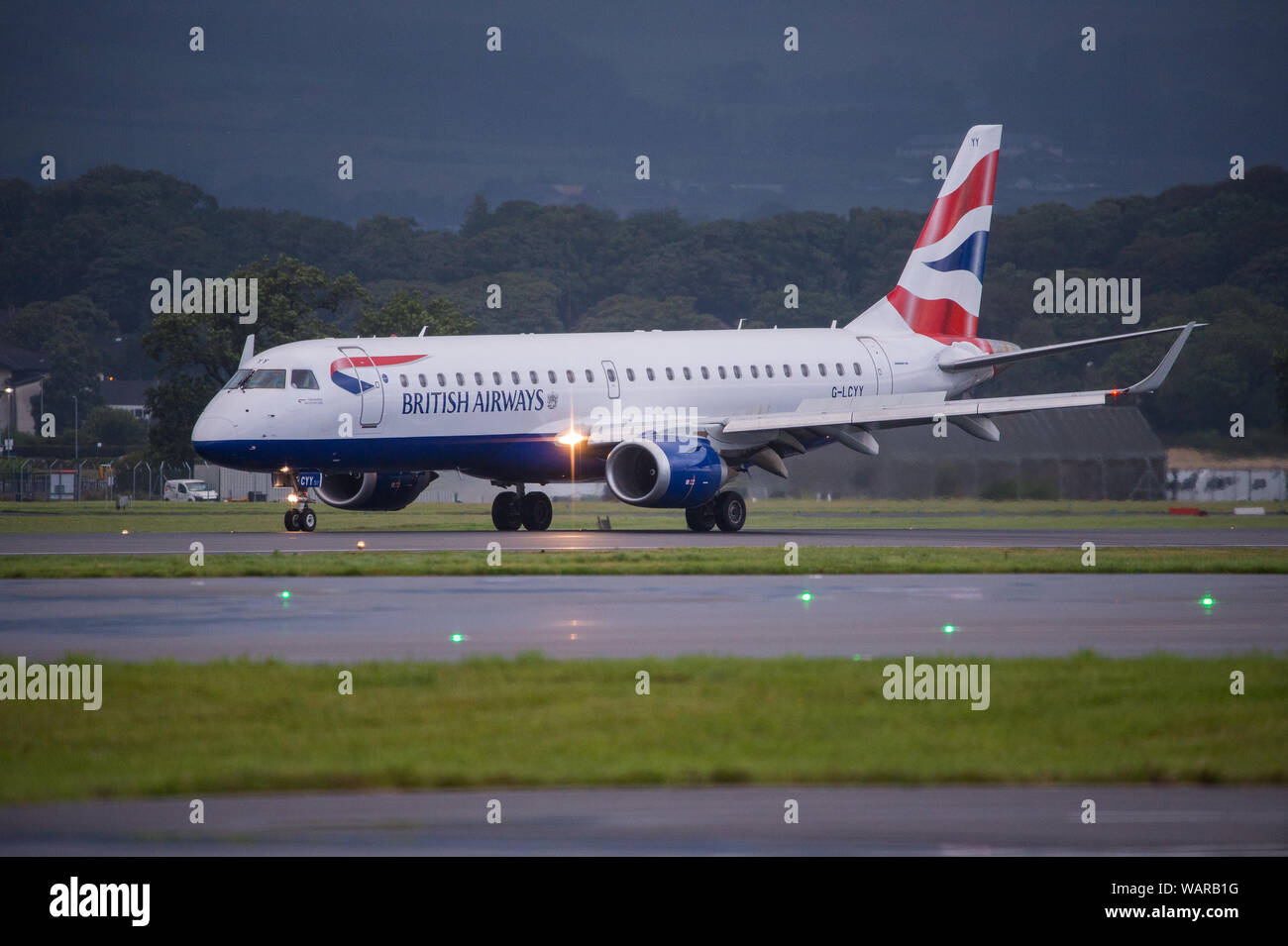 Glasgow, UK. 21 August 2019. Rainy day at Glasgow International Airport.  Colin Fisher/CDFIMAGES.COM Stock Photo