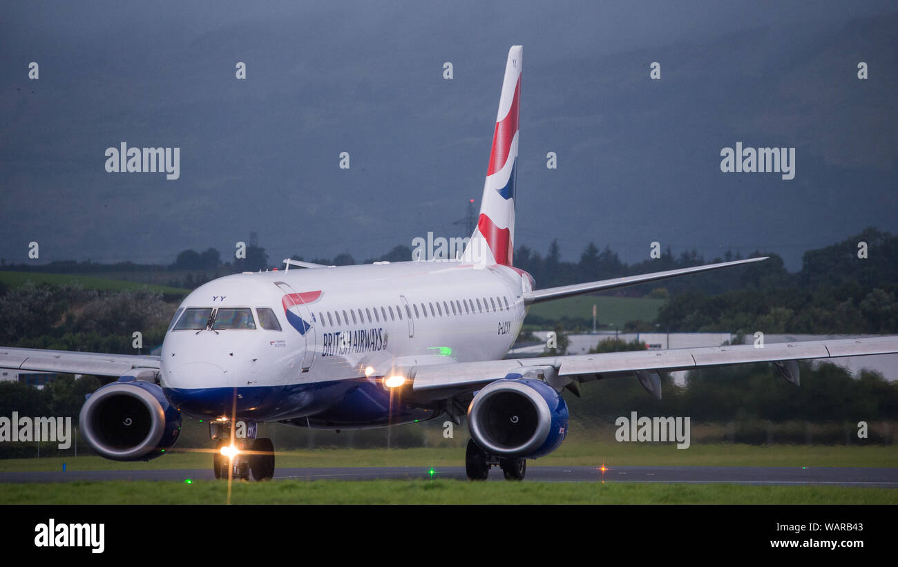 Glasgow, UK. 21 August 2019. Rainy day at Glasgow International Airport.  Colin Fisher/CDFIMAGES.COM Stock Photo