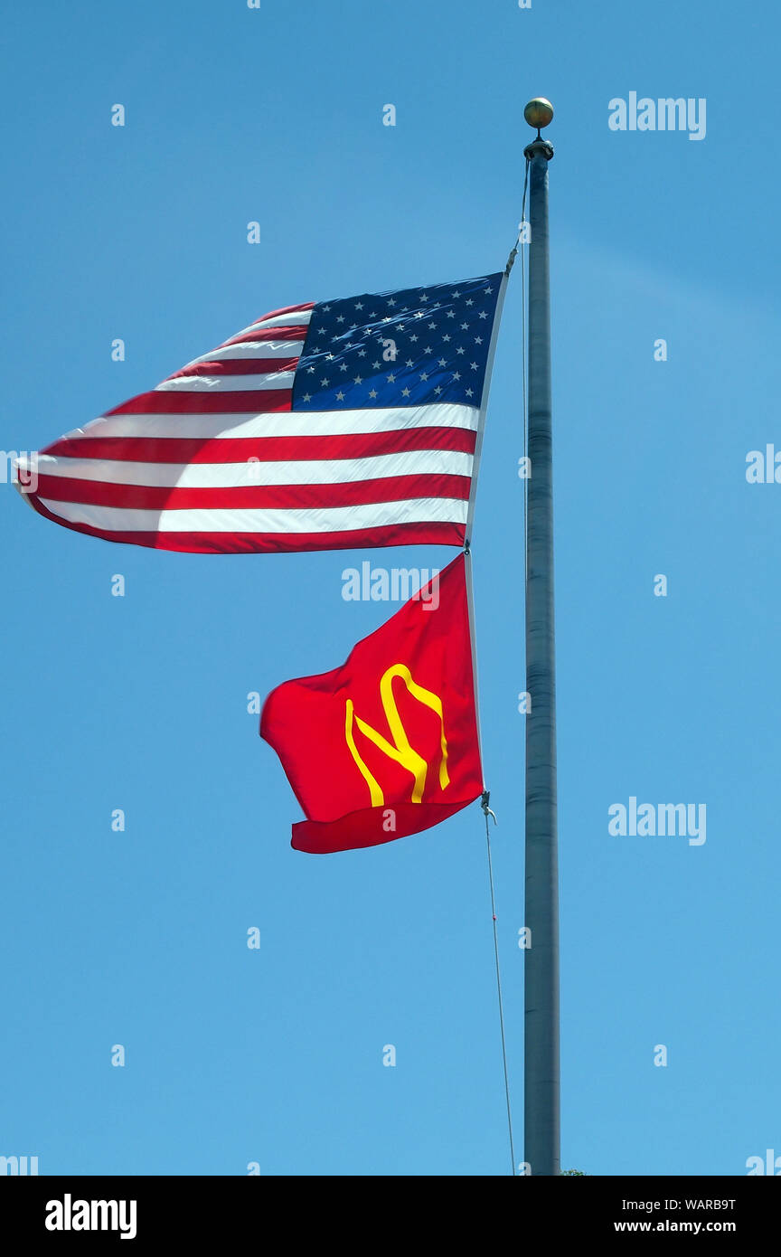 American flag and McDonald's flag, California Stock Photo