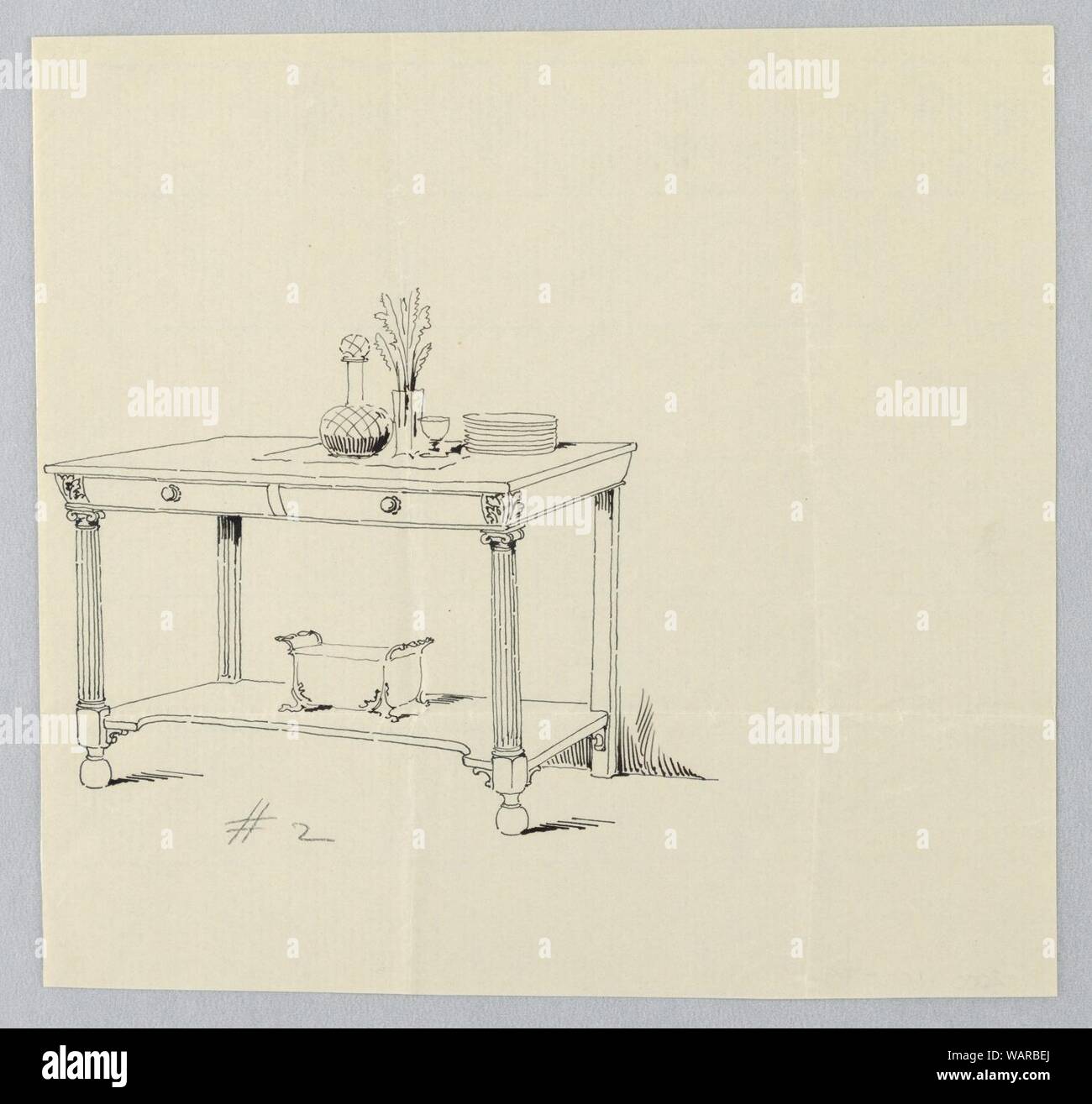 Table Service Drawing Drawing, Design for Serving Table with Columnar Front Legs and Two ...