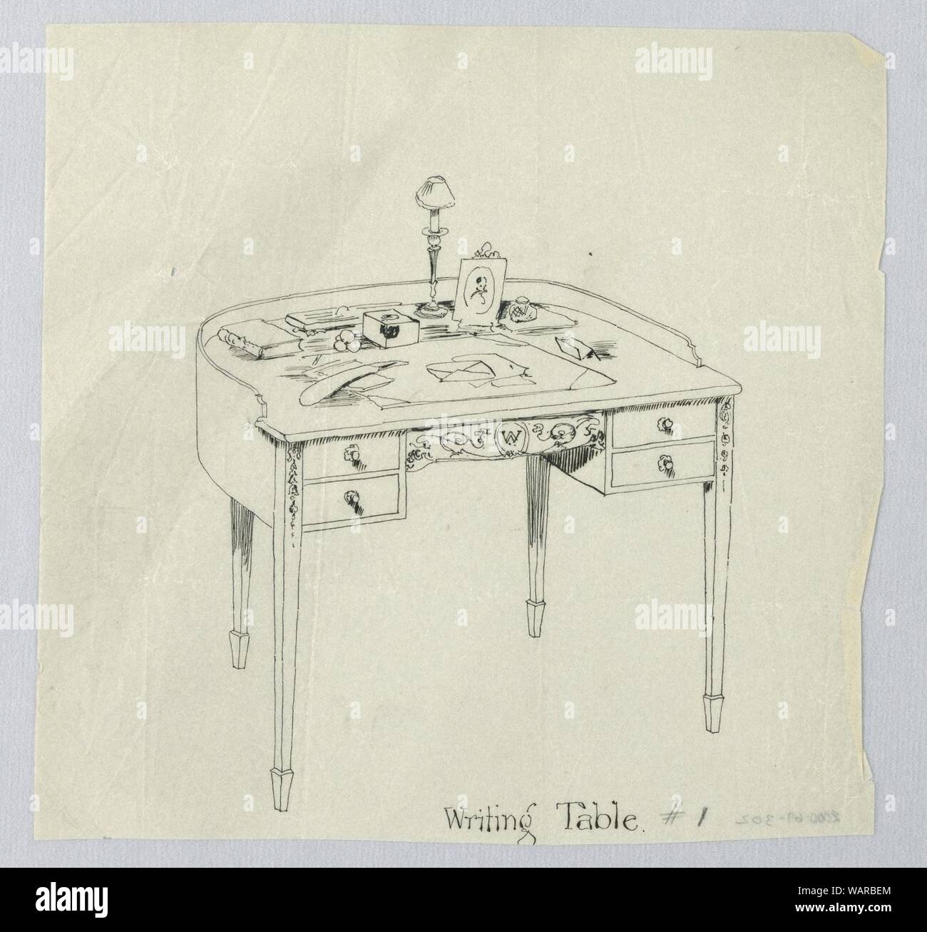 Drawing, Design for Semi-Circular Writing Table -1, with Initial ‘W ...