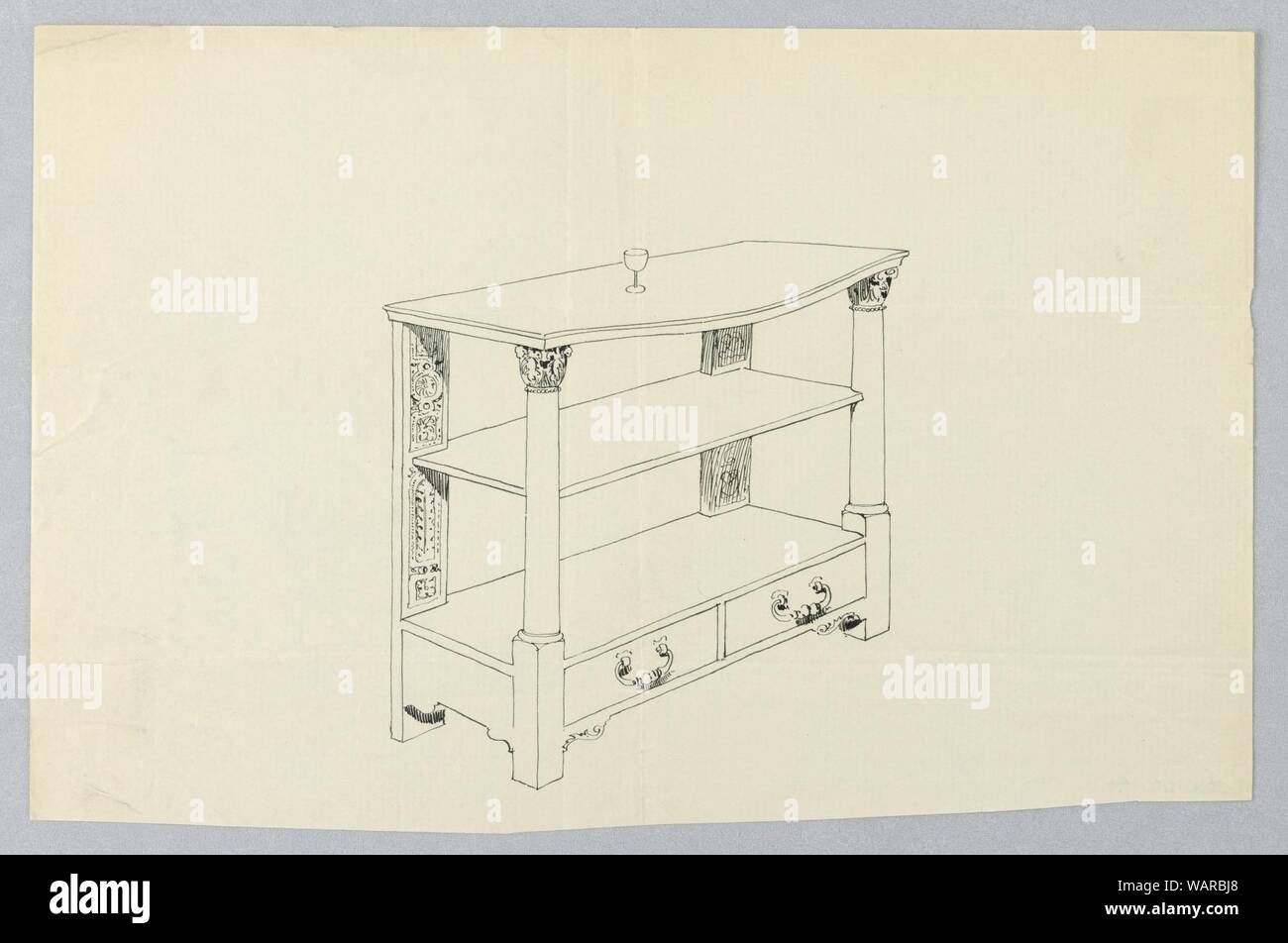 Drawing, Design for Side Serving Table with two shelves adorned by two Corinthian- column front supports on a two-drawer base, 1900–05 Stock Photo
