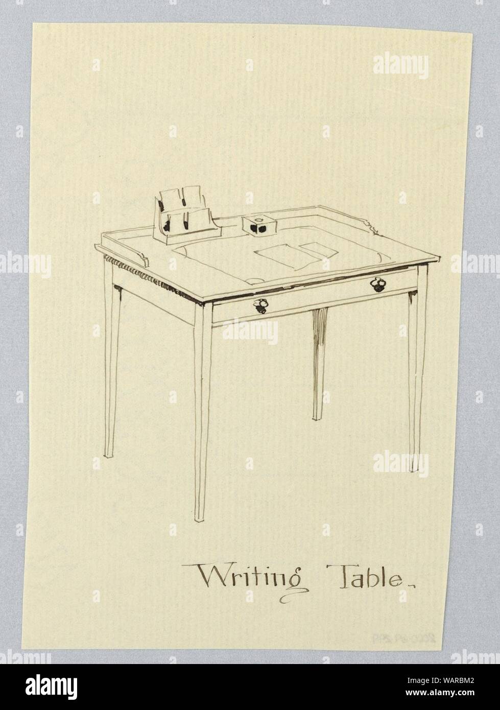 Drawing, Design for Simple Rectangular Writing Table with Wrap-Around Backsplash, 1900–05 Stock Photo