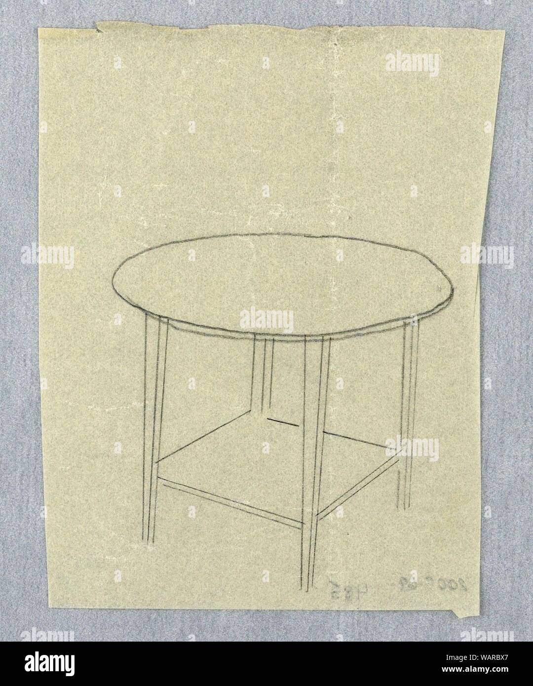 Drawing, Design for Small Round Table with Square Shelf and Square ...