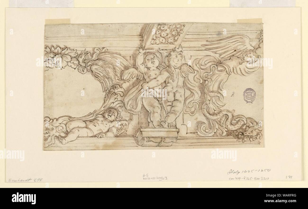 Drawing, Freize with Putti and Medallions, 1625–50 Stock Photo