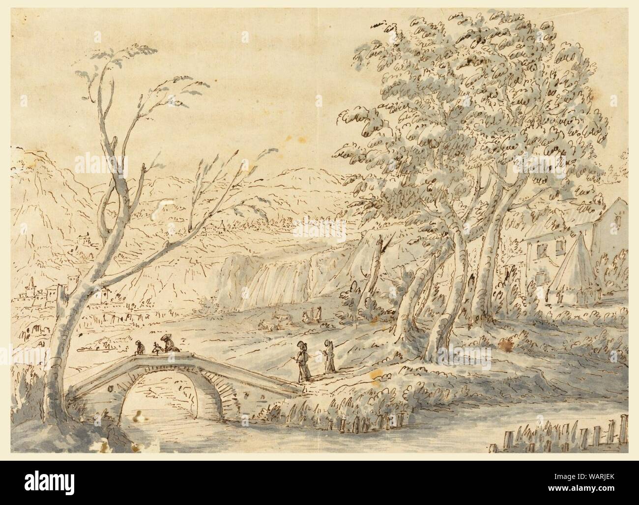 Drawing, Landscape with Bridge, 1770–1786 Stock Photo