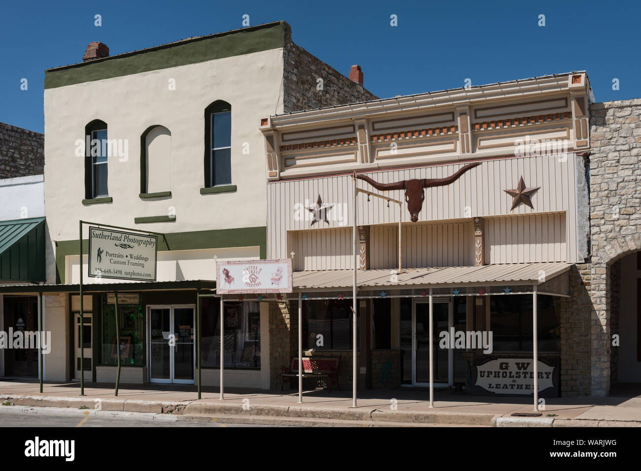 Downtown streetscape in Zephyr, an unincorporated town in Brown County