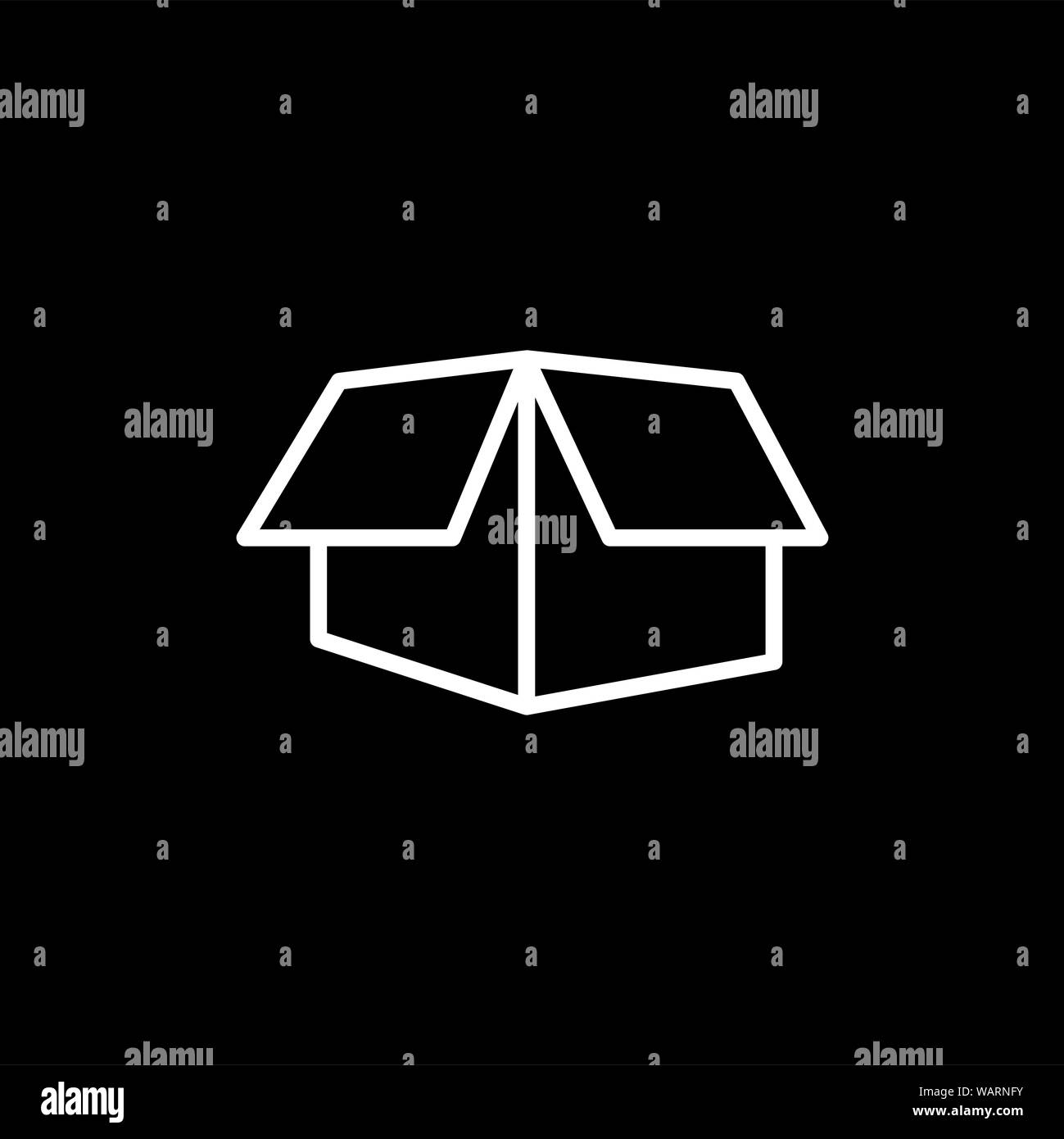 Open Box Line Icon On Black Background. Black Flat Style Vector ...