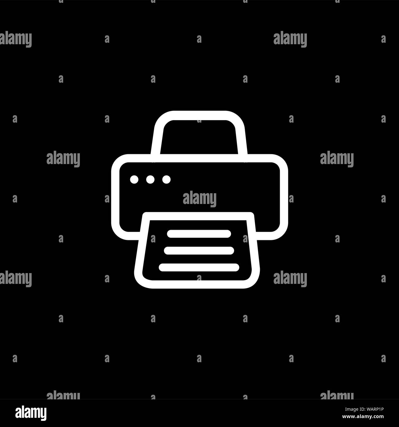 Printer Line Icon On Black Background. Black Flat Style Vector ...