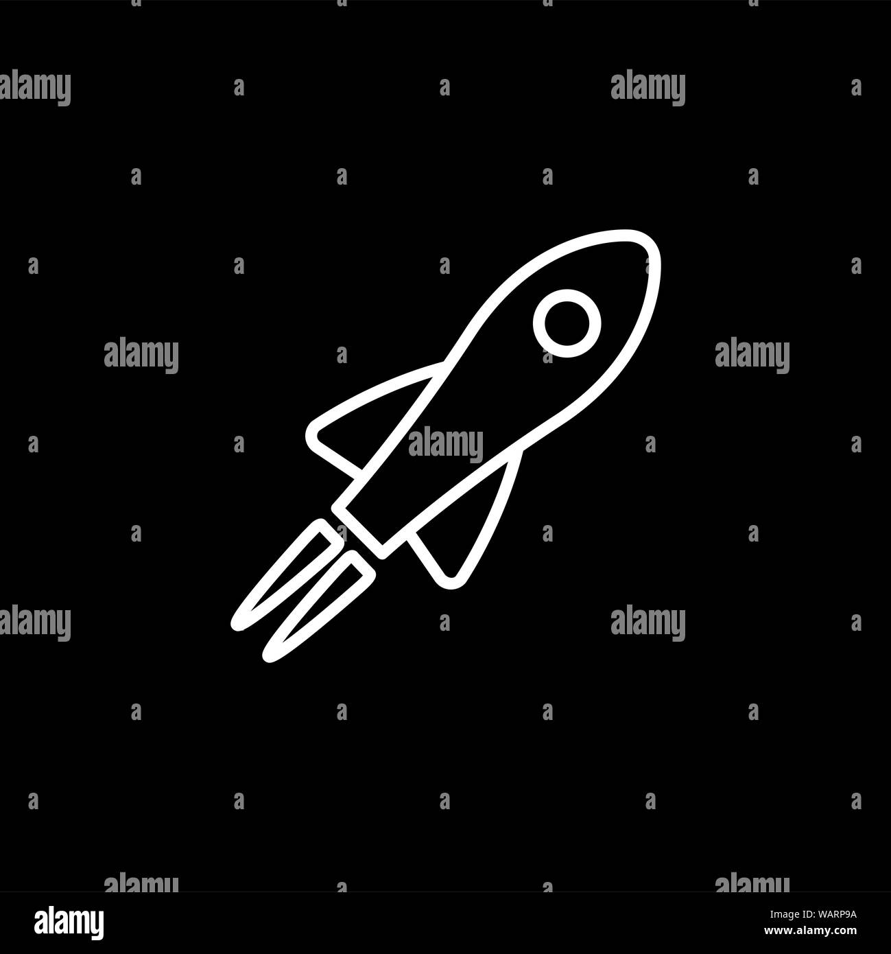 Rocket Line Icon On Black Background. Black Flat Style Vector ...