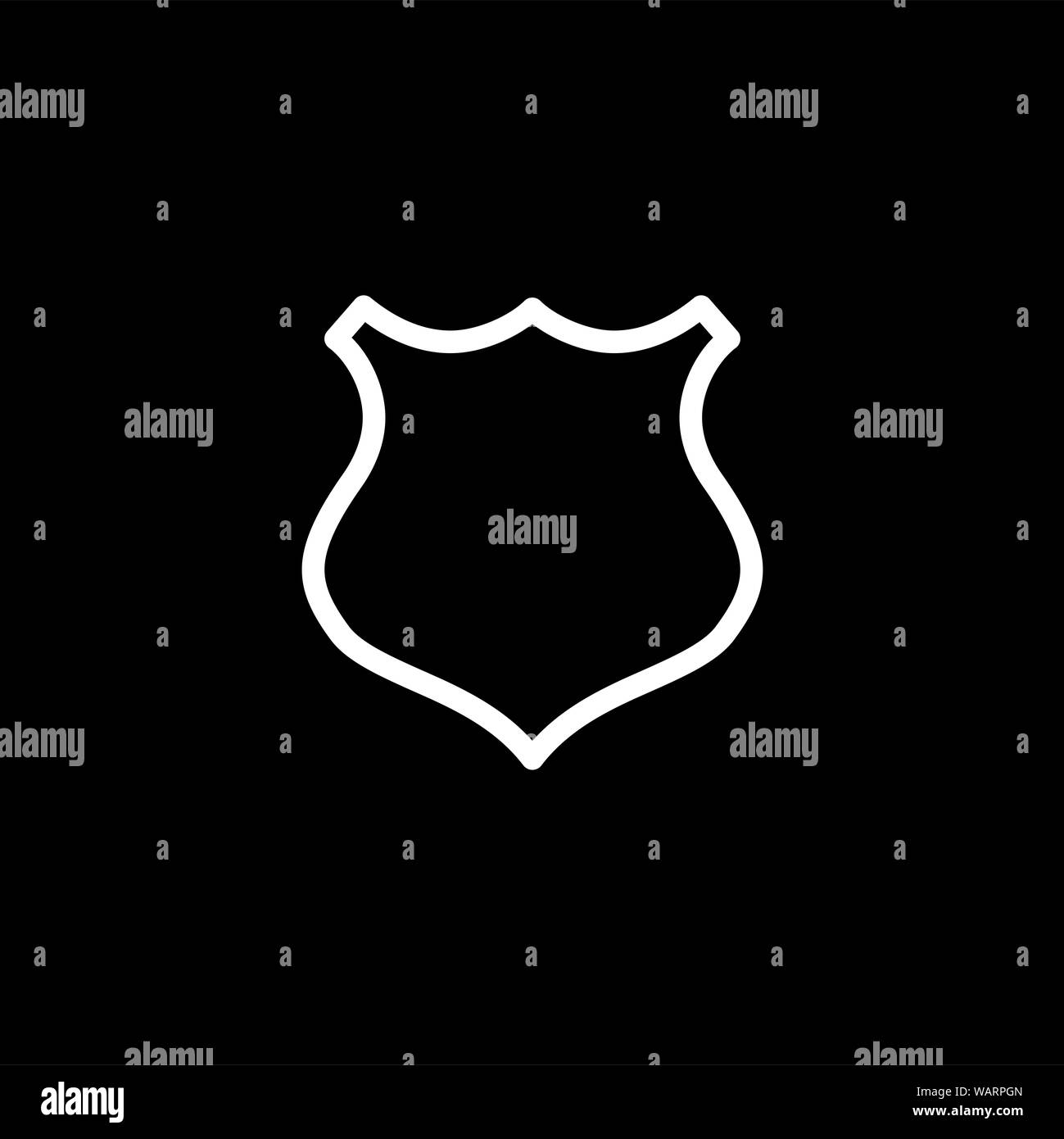 Shield Line Icon On Black Background Black Flat Style Vector