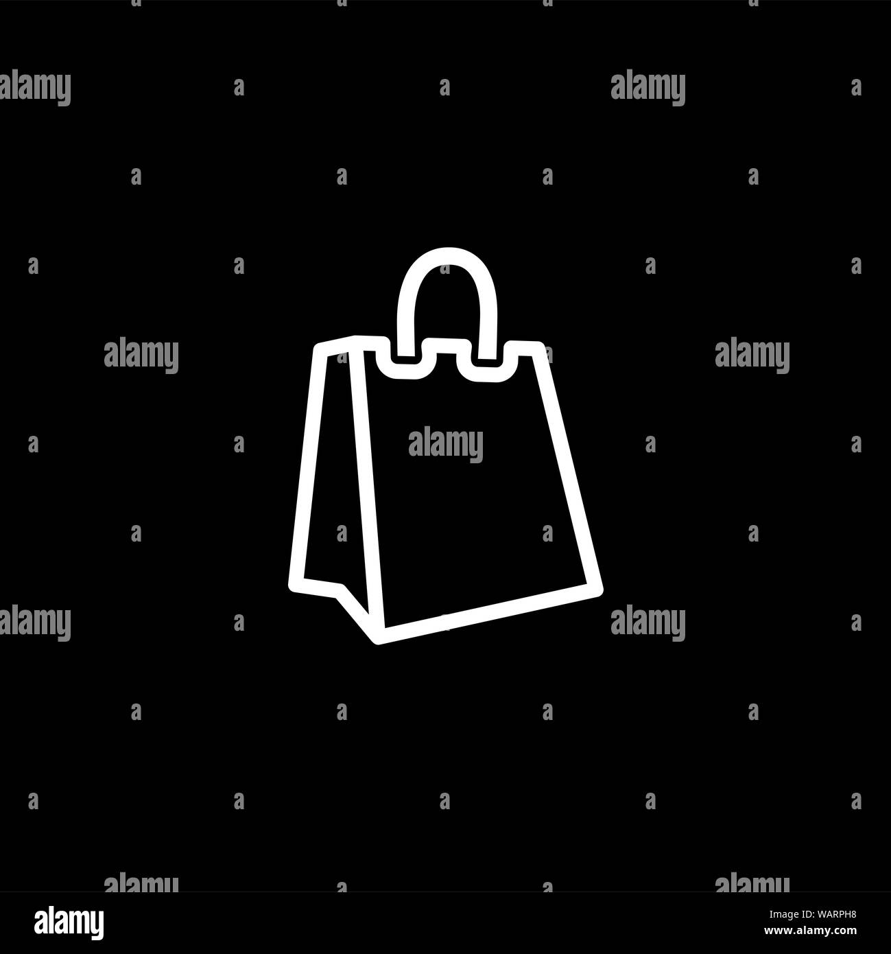 Shopping Bag Line Icon On Black Background. Black Flat Style Vector