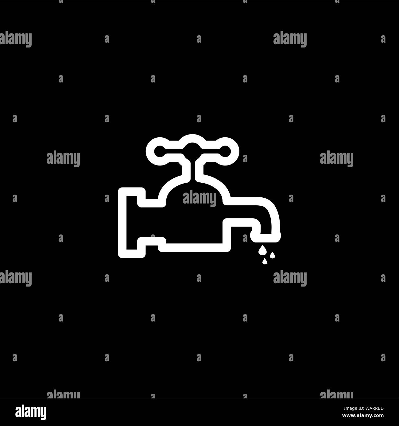 Water Tap Line Icon On Black Background. Black Flat Style Vector ...