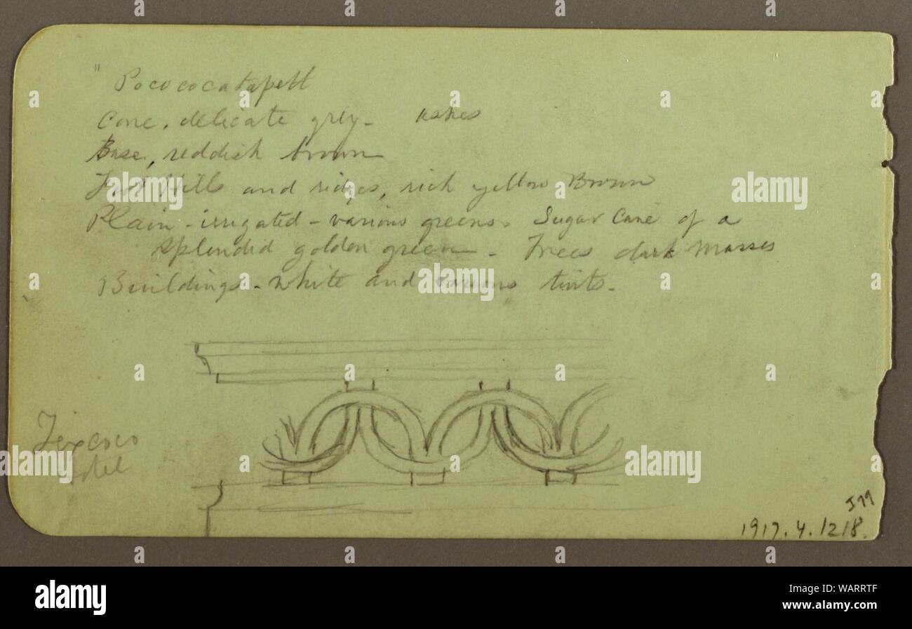 Drawing, Popocatapel; Verso- Frieze on Texcoco Hotel, December 18, 1883 Stock Photo