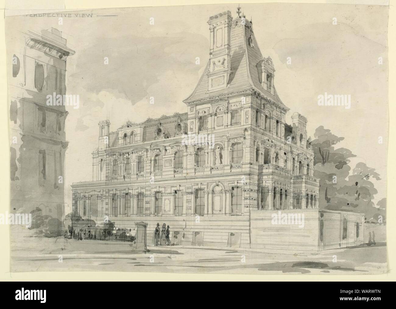 Drawing, Proposed mansion for Lady Marial Alford- perspective view, ca ...