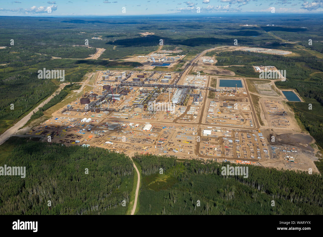 Aerial photo of Surmont SAGD operations south of Fort McMurray. Stock Photo