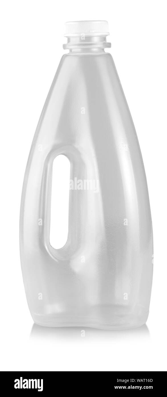 empty plastic bottle with handle on white Stock Photo