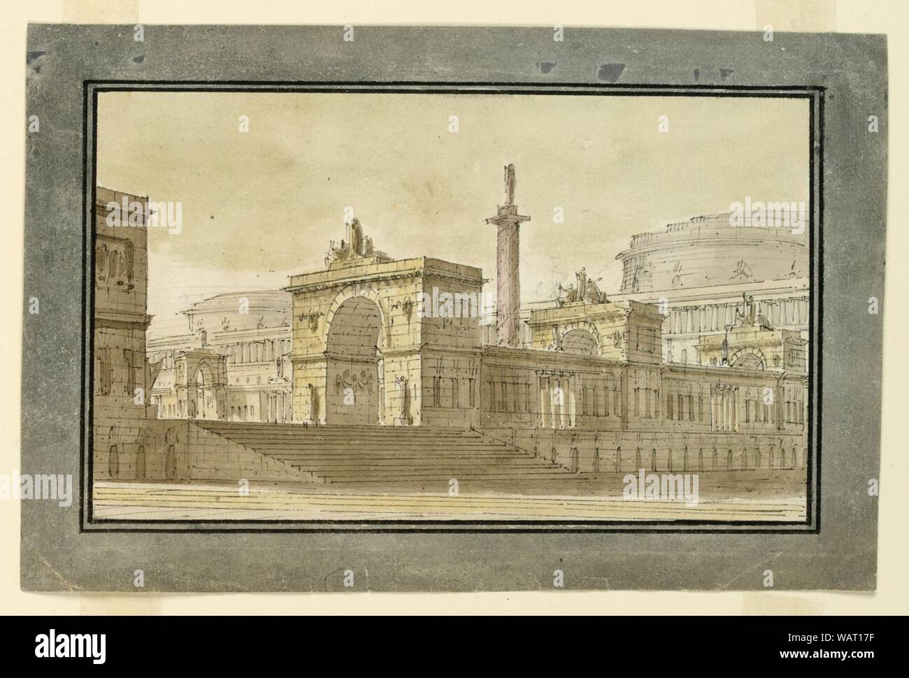 Drawing, Stage Design, Group of Palace Buildings, early 19th century ...
