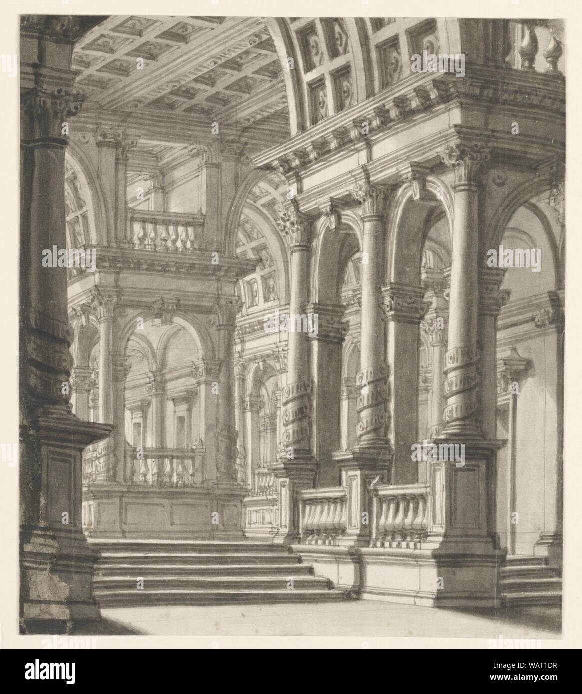 Drawing, Stage Design, Interior of Building, early 19th century Stock