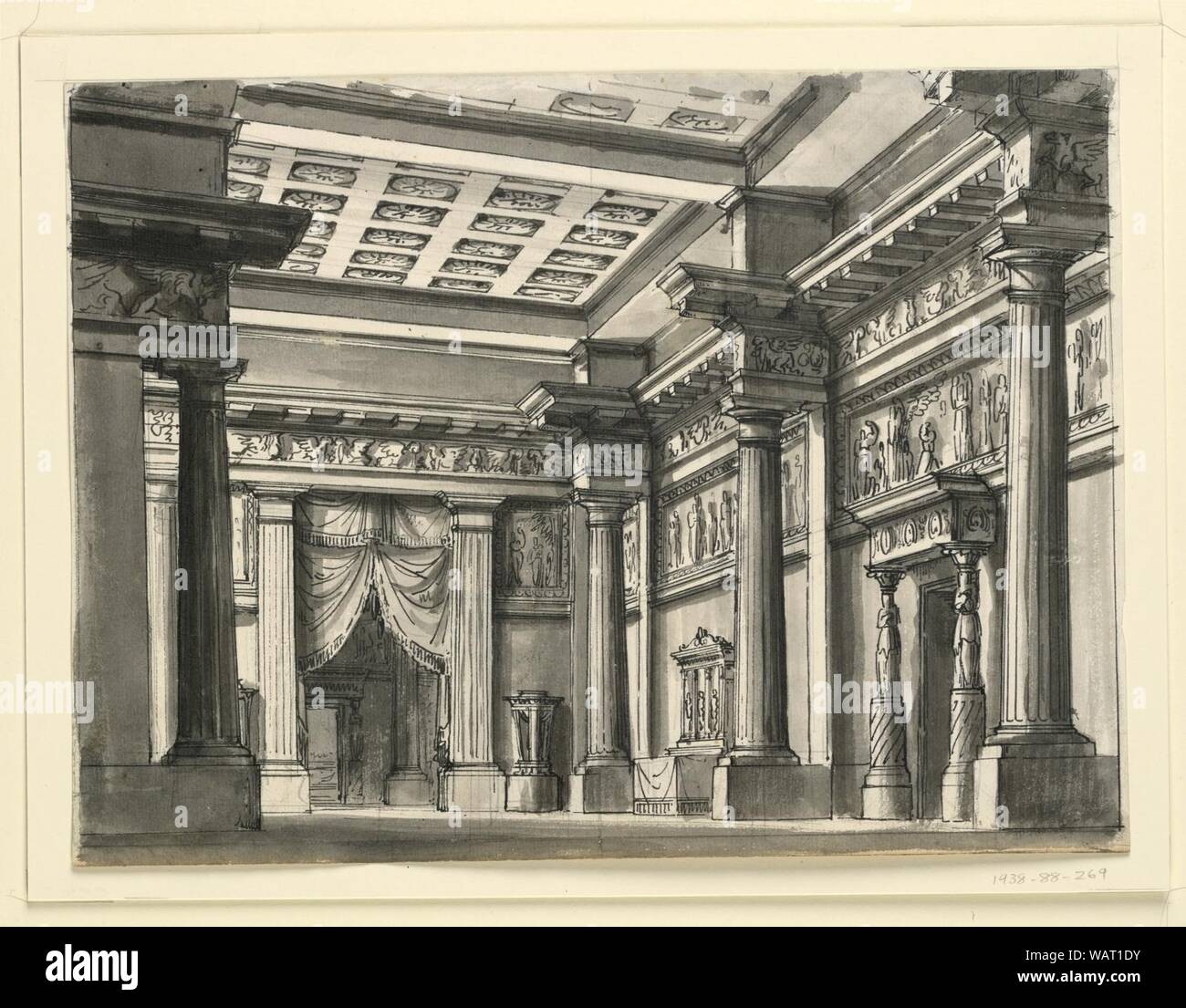 Drawing, Stage Design, Interior of Hall in Antique Style, early 19th